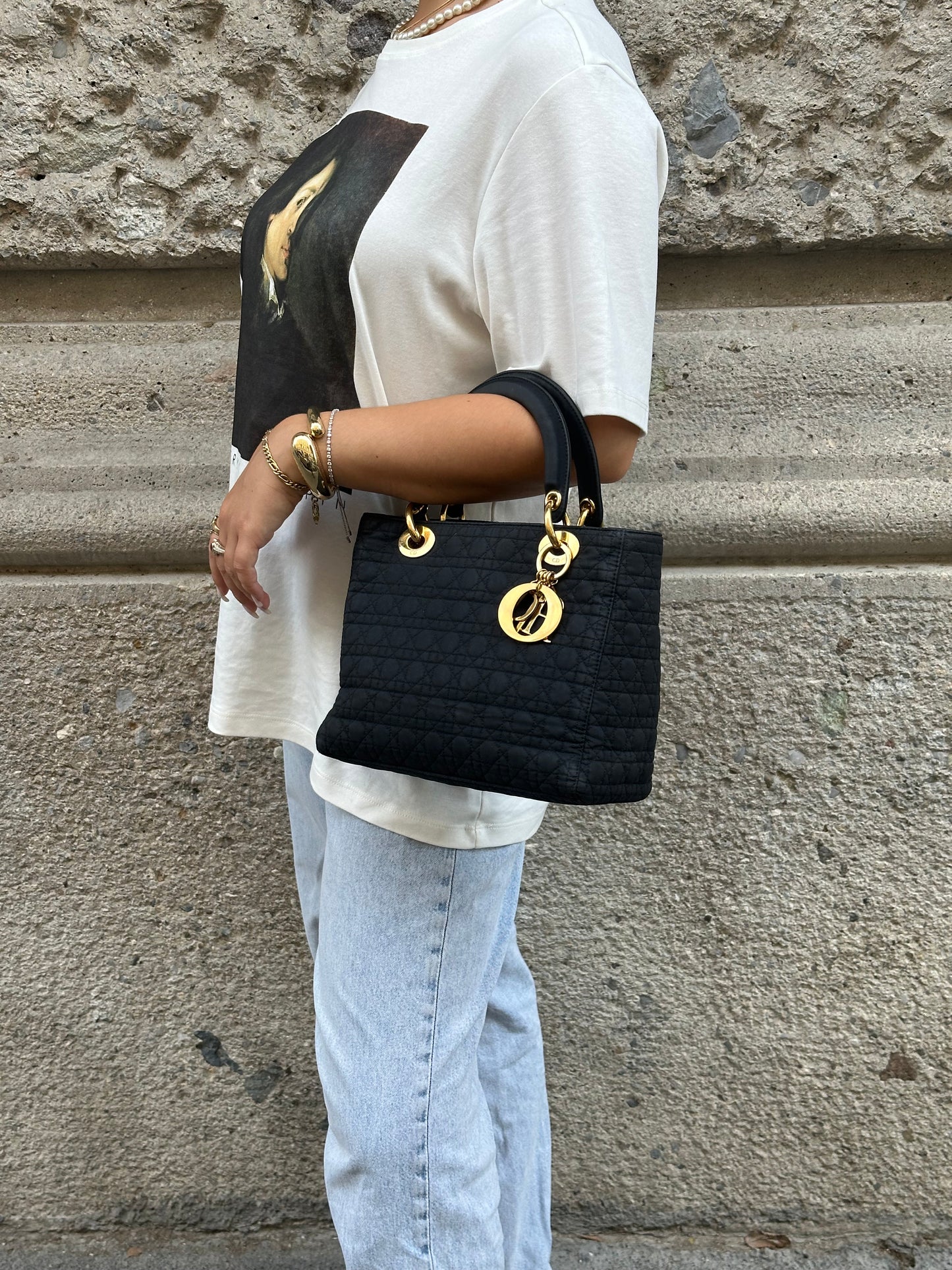Christian Dior Vintage Lady Dior Medium Canvas