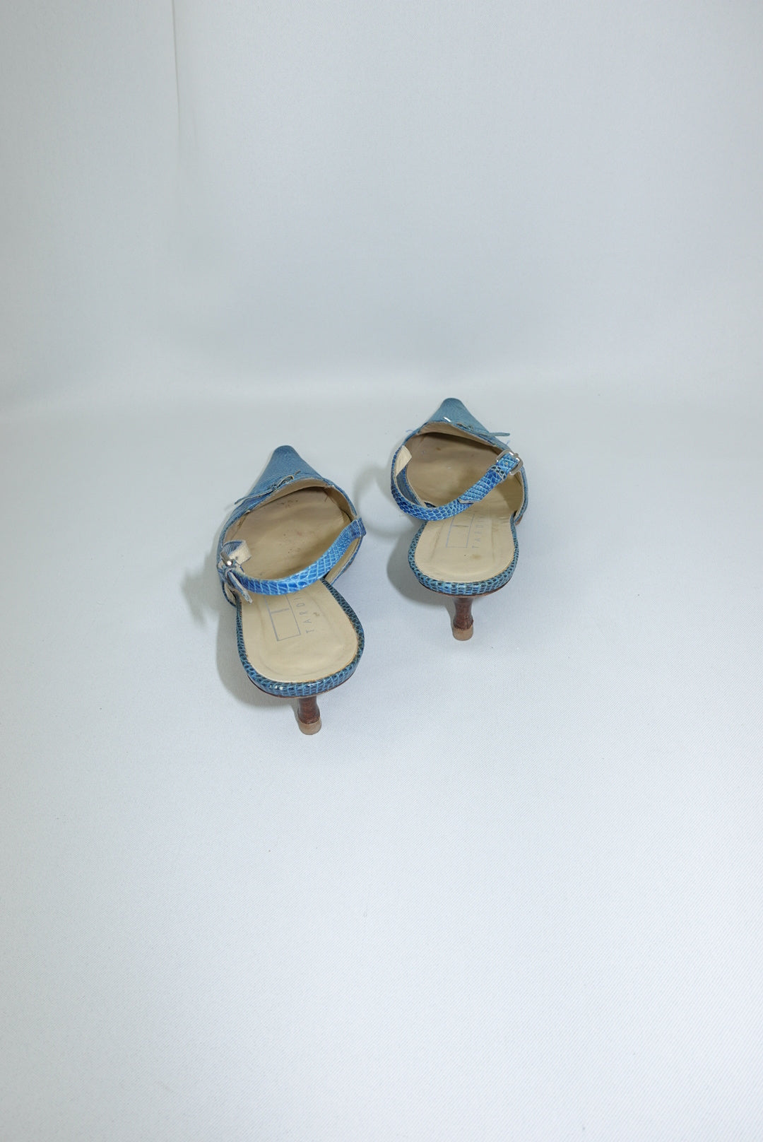 Cerulean Blue Vintage Pointed Toe Lizard Kitten Heels 37