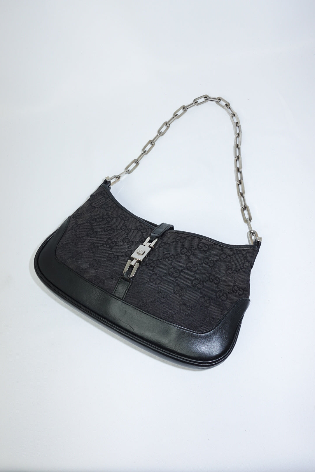Gucci Mini Jackie Monogram Black Canvas Vintage Shoulder Bag