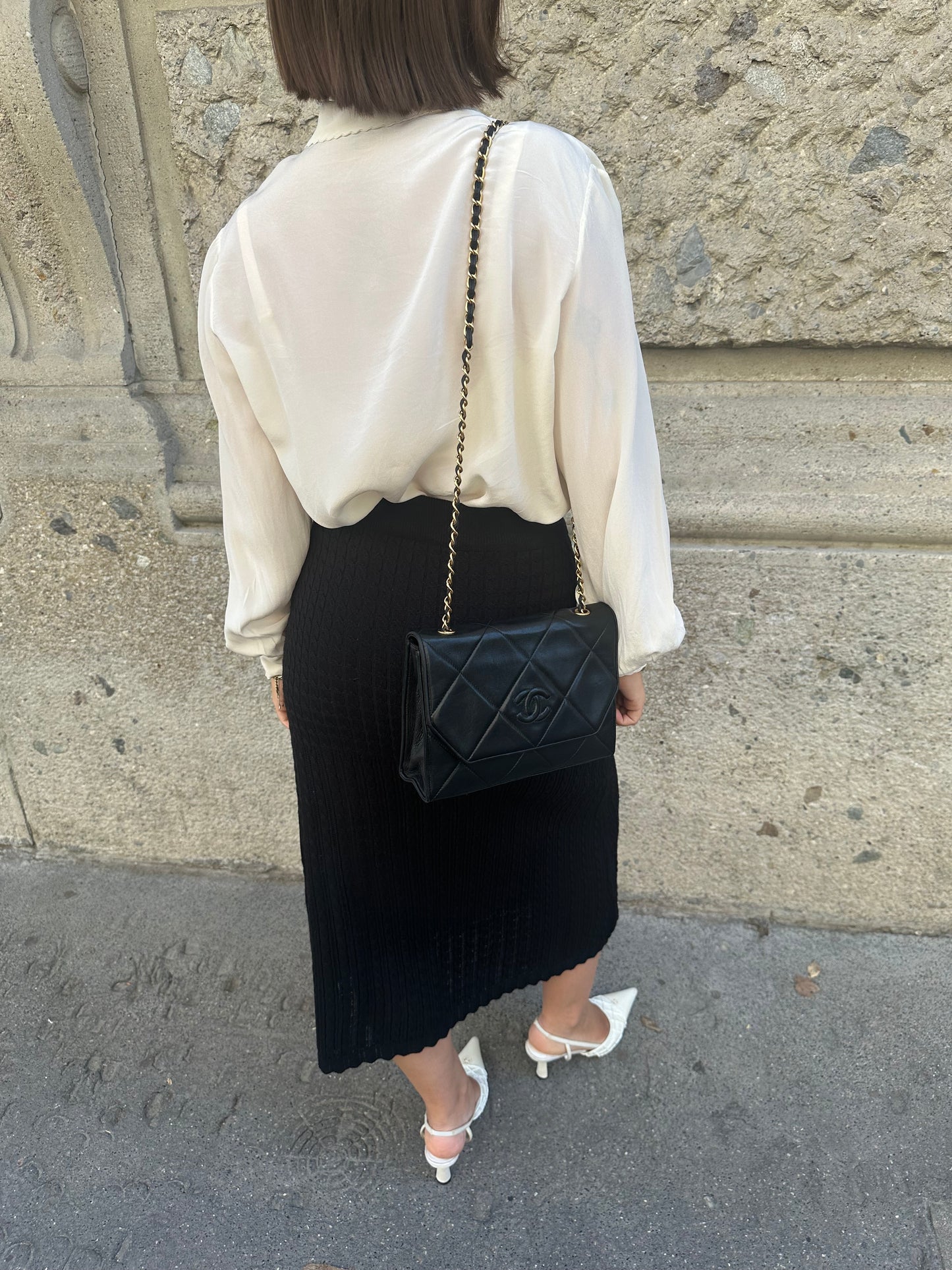 Chanel Vintage Camera Bag CC Logo Black Lambskin