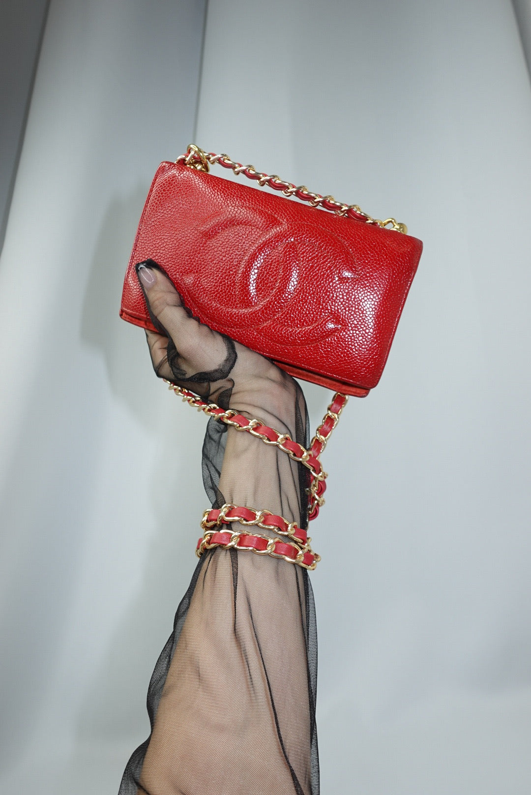 015. Re-Worked Chanel Red Bifold Vintage W.O.C