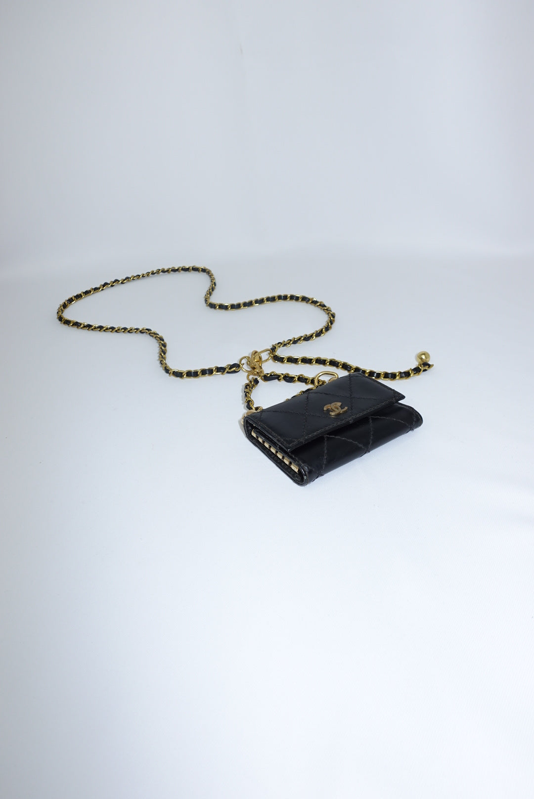122. Re-Worked Chanel Timeless Mini Keychain Quilted Black Leather W.O.C.