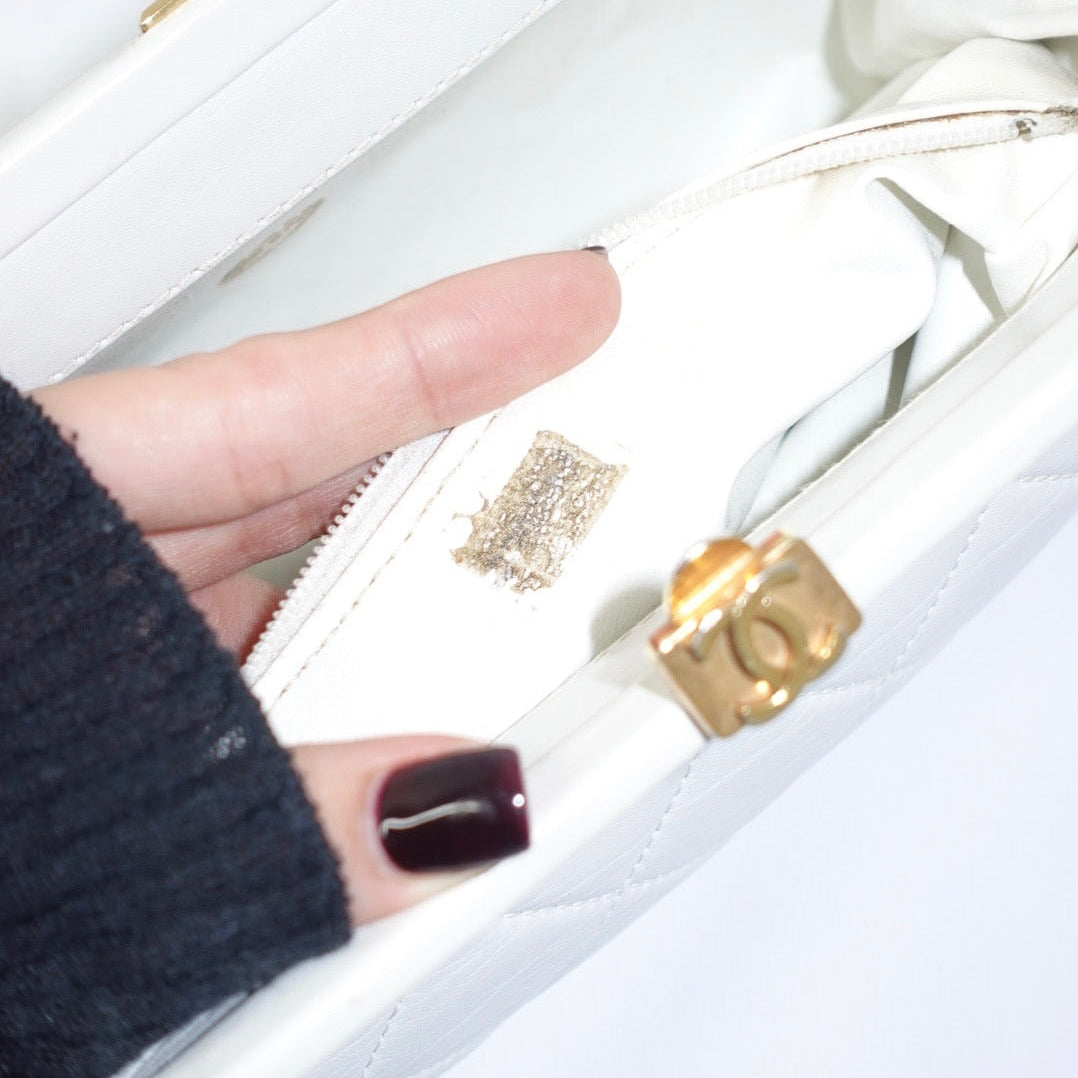 Chanel Vintage White Quilted Leather Clutch