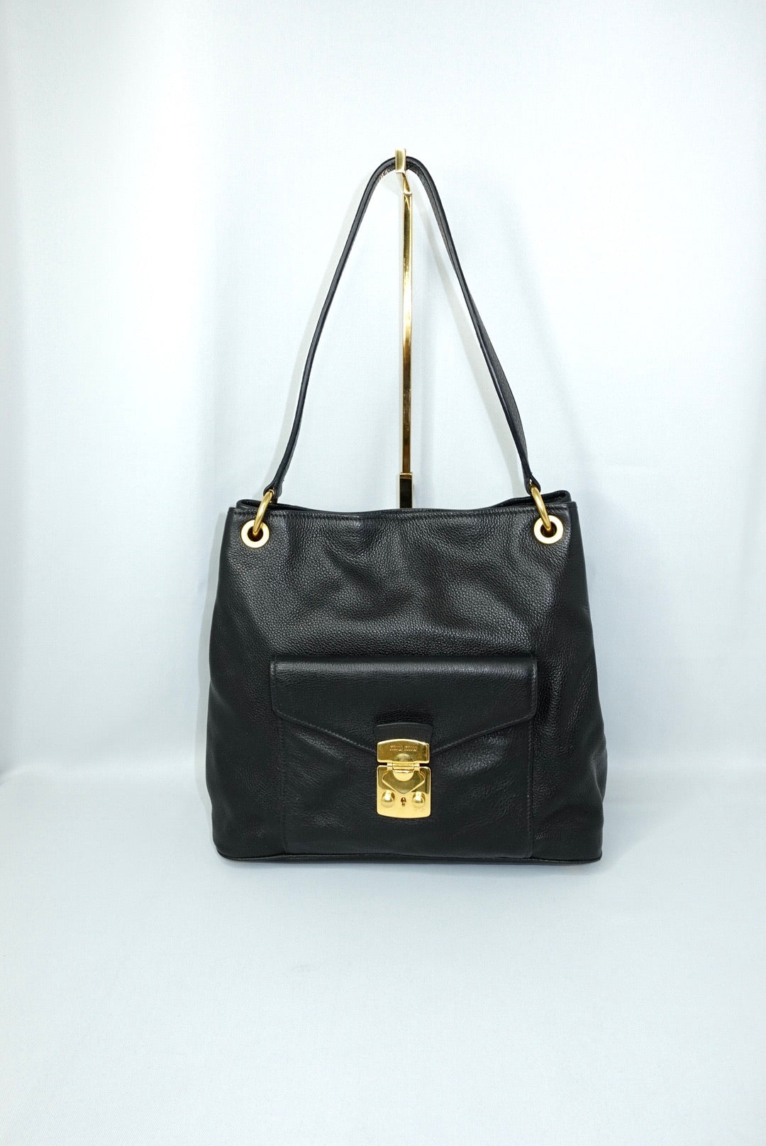 003. MIU MIU Vitello Phenix Front Pocket Tote Black Bag