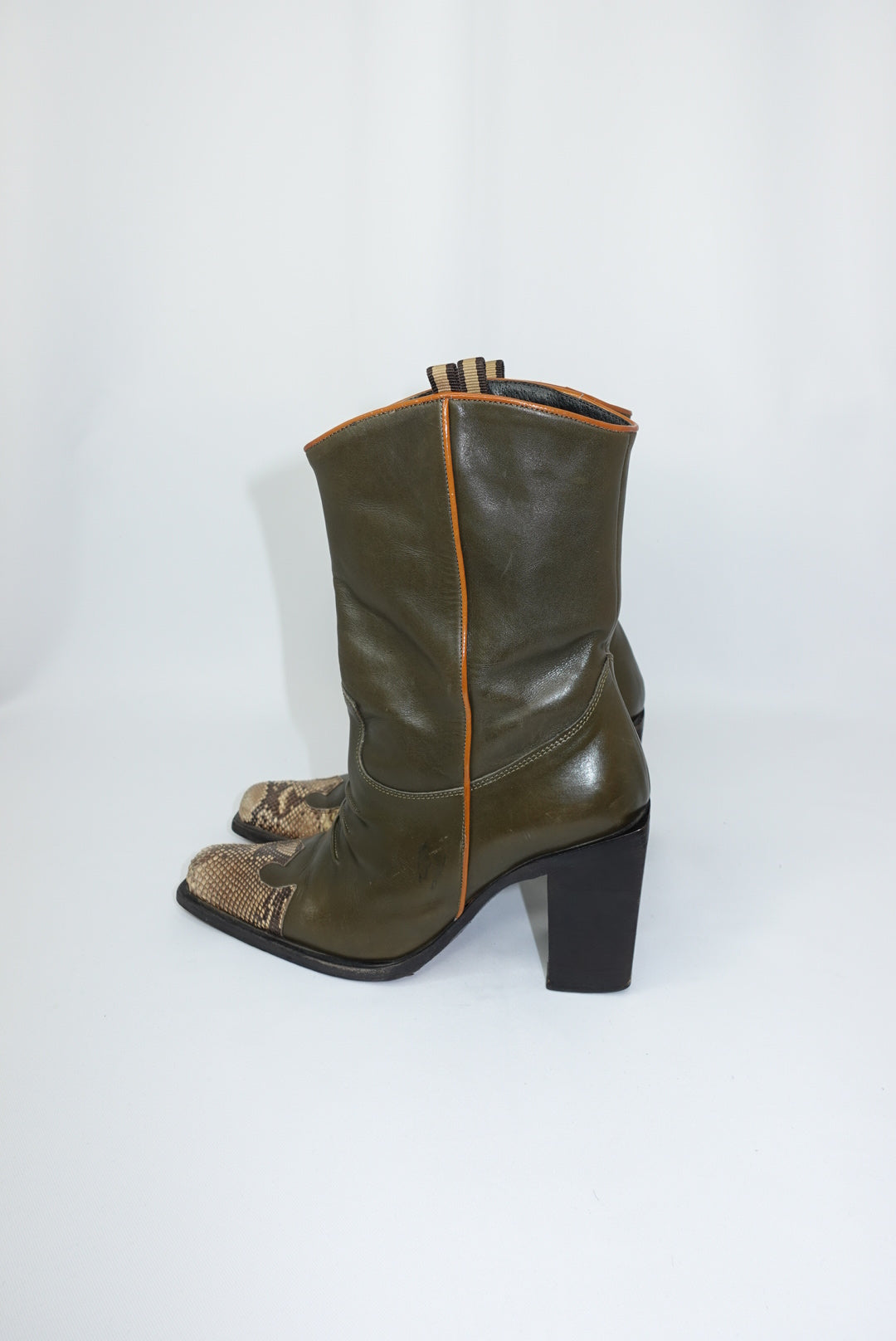 Vintage Khaki and Python Western Boots