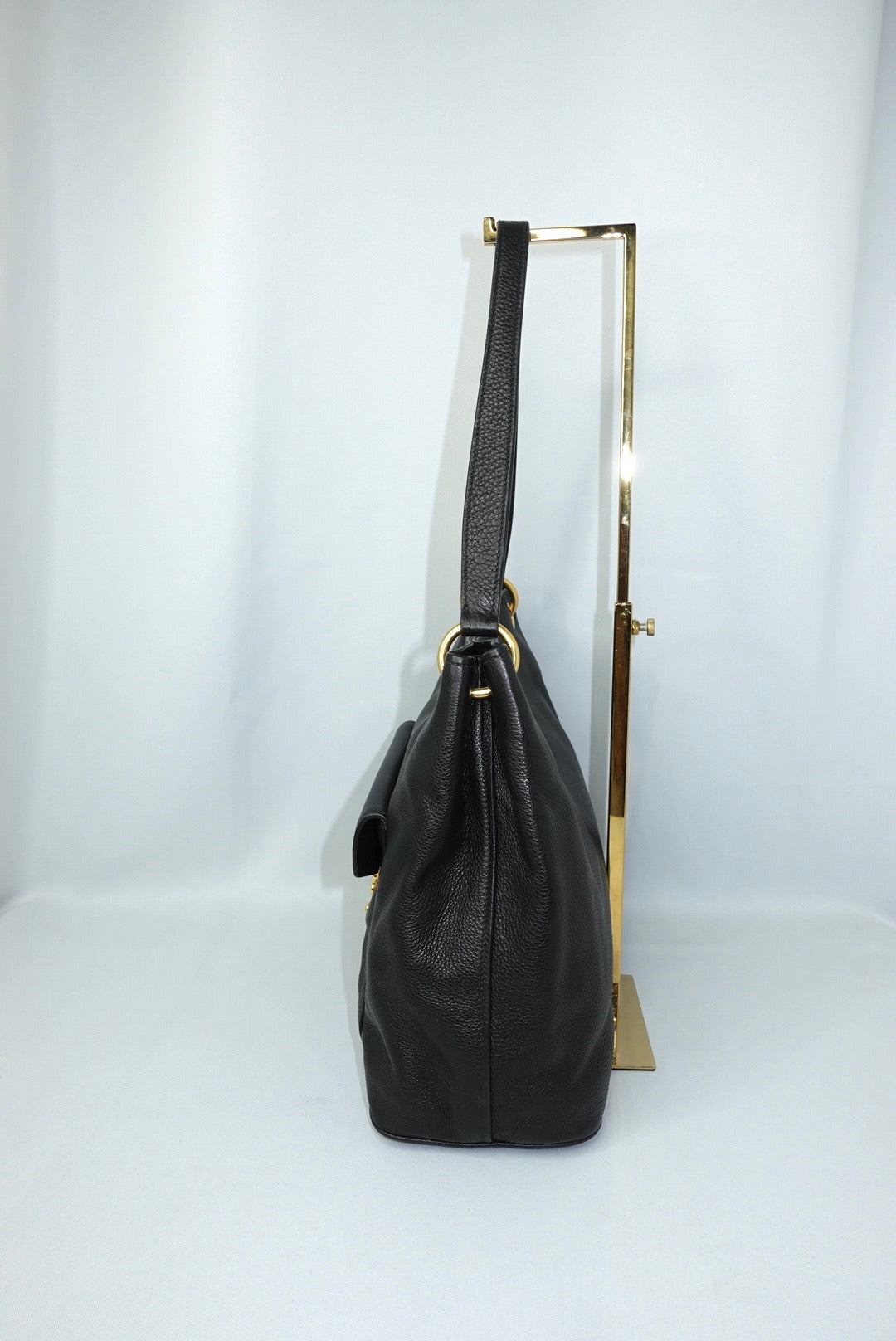 003. MIU MIU Vitello Phenix Front Pocket Tote Black Bag