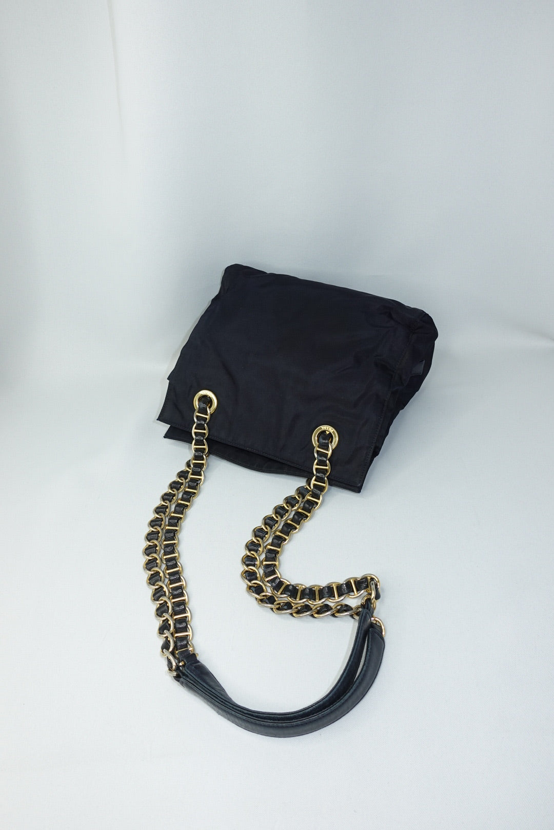 Prada Nylon Navy Gold Toned Chain Shoulder Bag