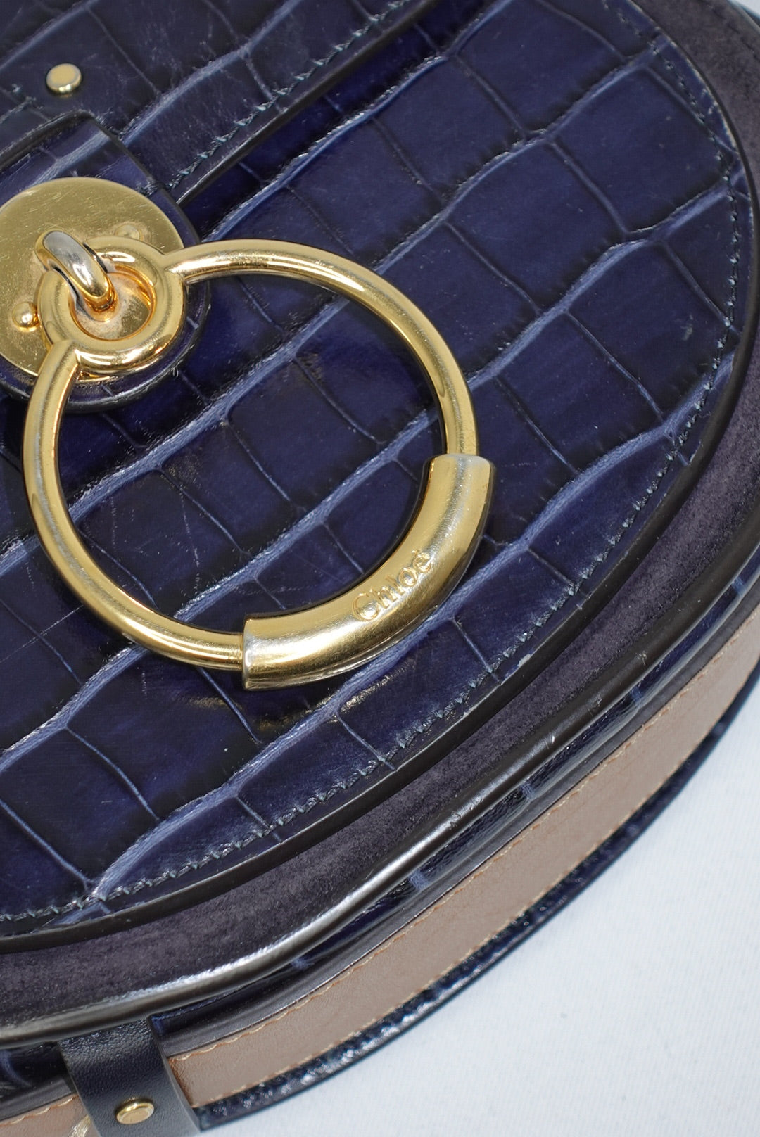 120. Chloé Tess Navy and Gold Shoulder Bag