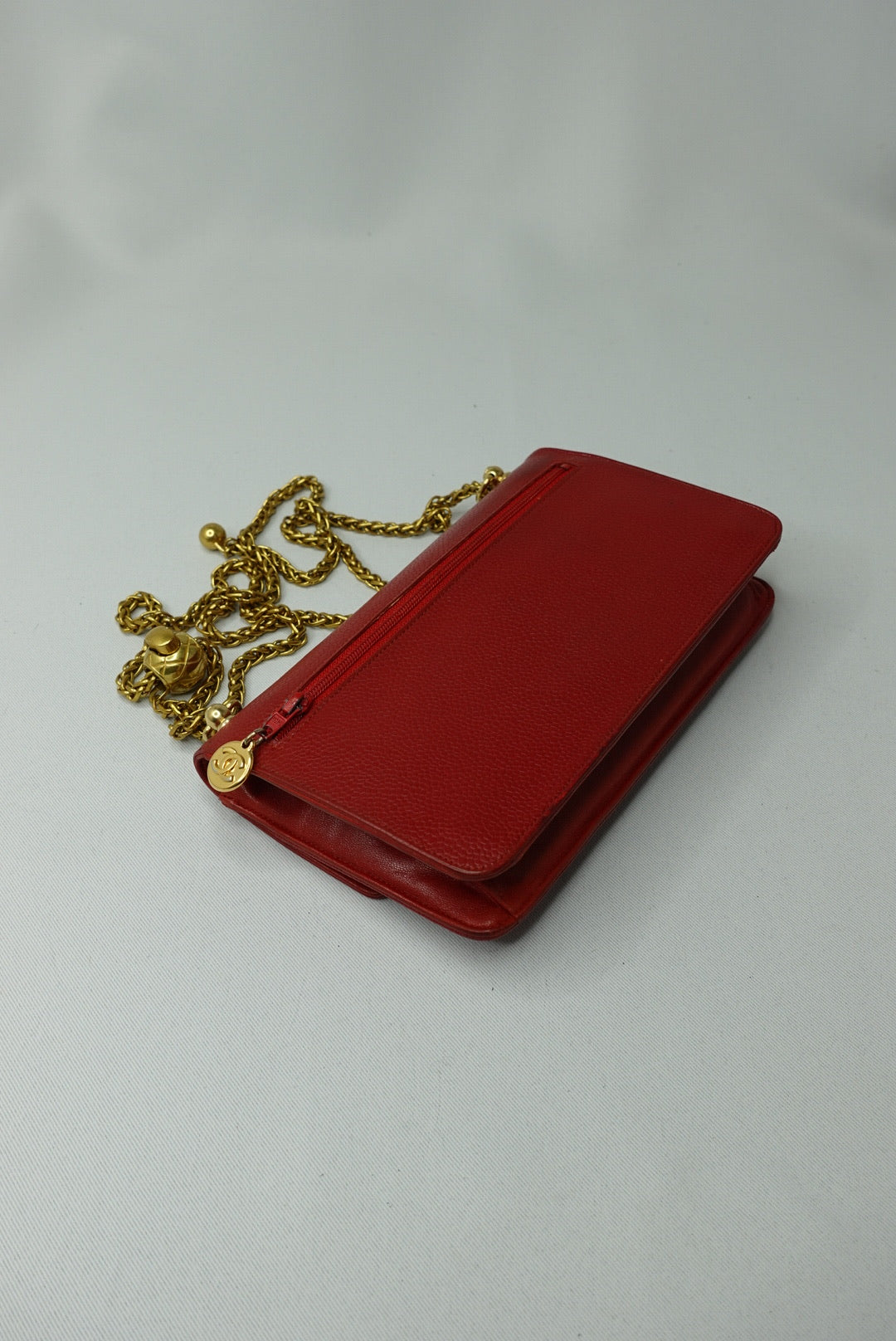 007.Re-Worked Chanel CC Flap Vintage W.O.C Red Grained Calfskin