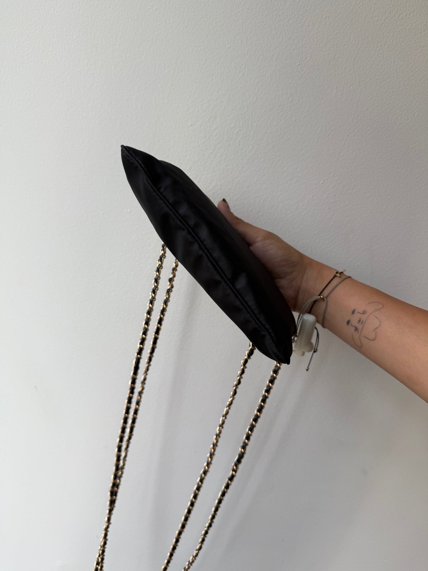 054. Re-Worked Prada Nylon Black and Gold Toned Chain Shoulder Bag