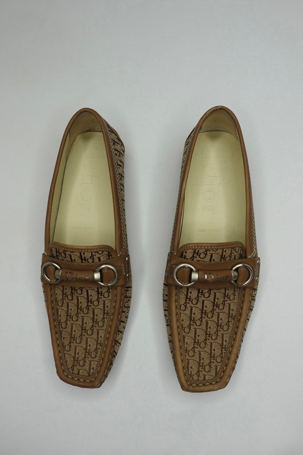 036. Dior Canvas Monogram Loafers Beige 37