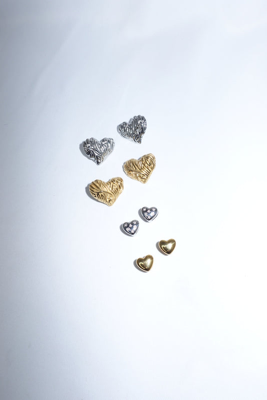 Stainless Steel Heart Silver Toned Earrings W/ Star Shaped Crystals