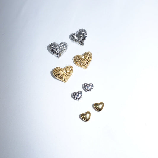 Stainless Steel Heart Silver Toned Earrings W/ Star Shaped Crystals