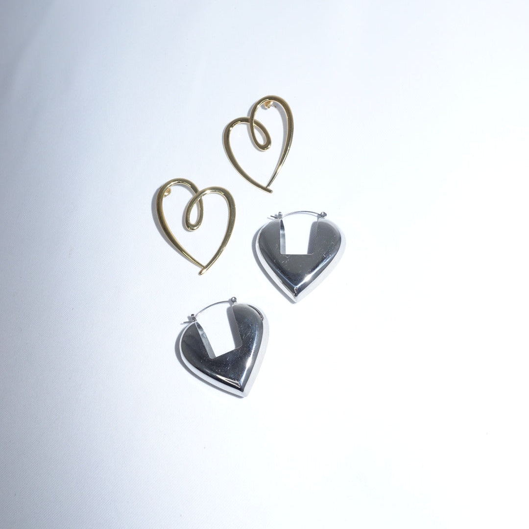 Stainless Steel Geometric Heart Silver Toned Big Earrings