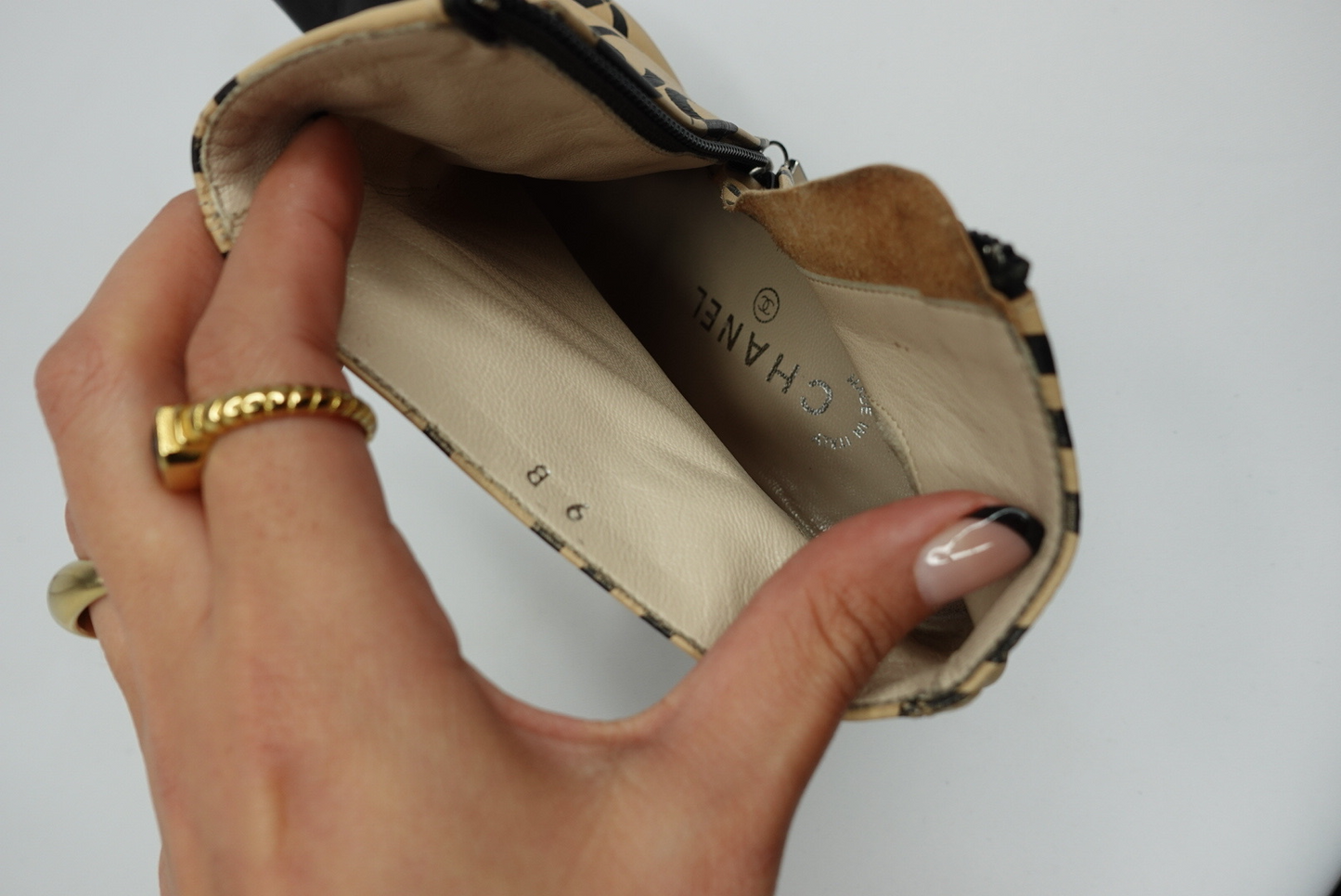 041. Chanel Vintage Heeled Ankle Boots with CC Logo Print