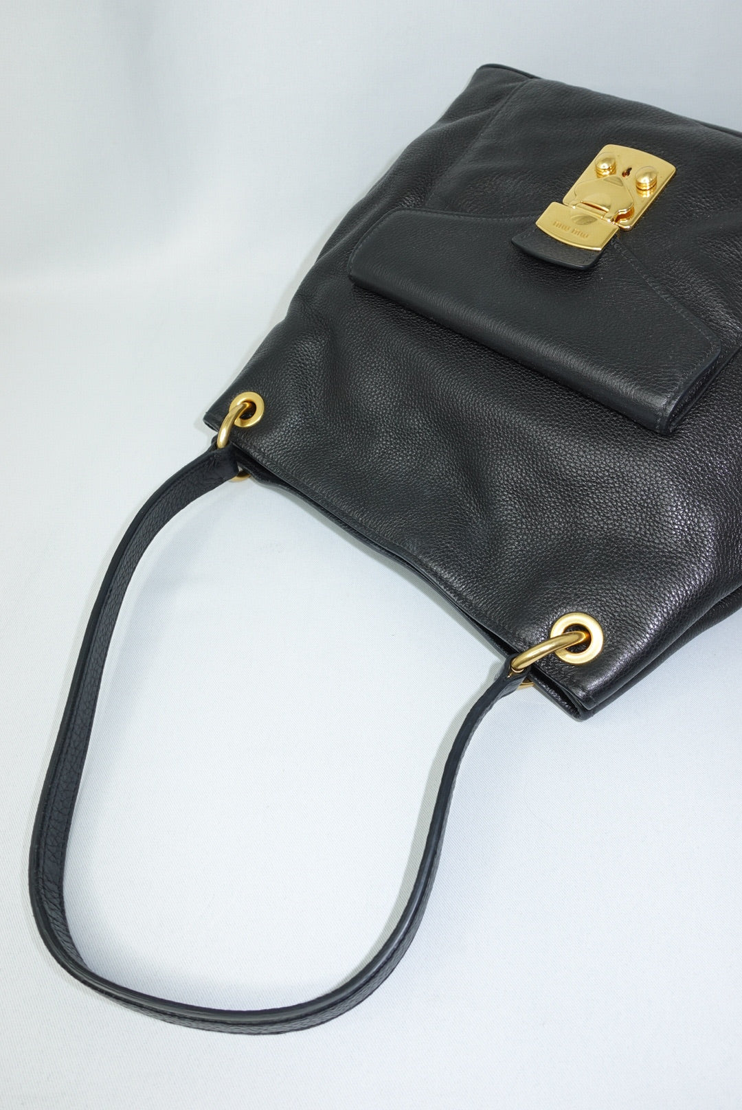 003. MIU MIU Vitello Phenix Front Pocket Tote Black Bag