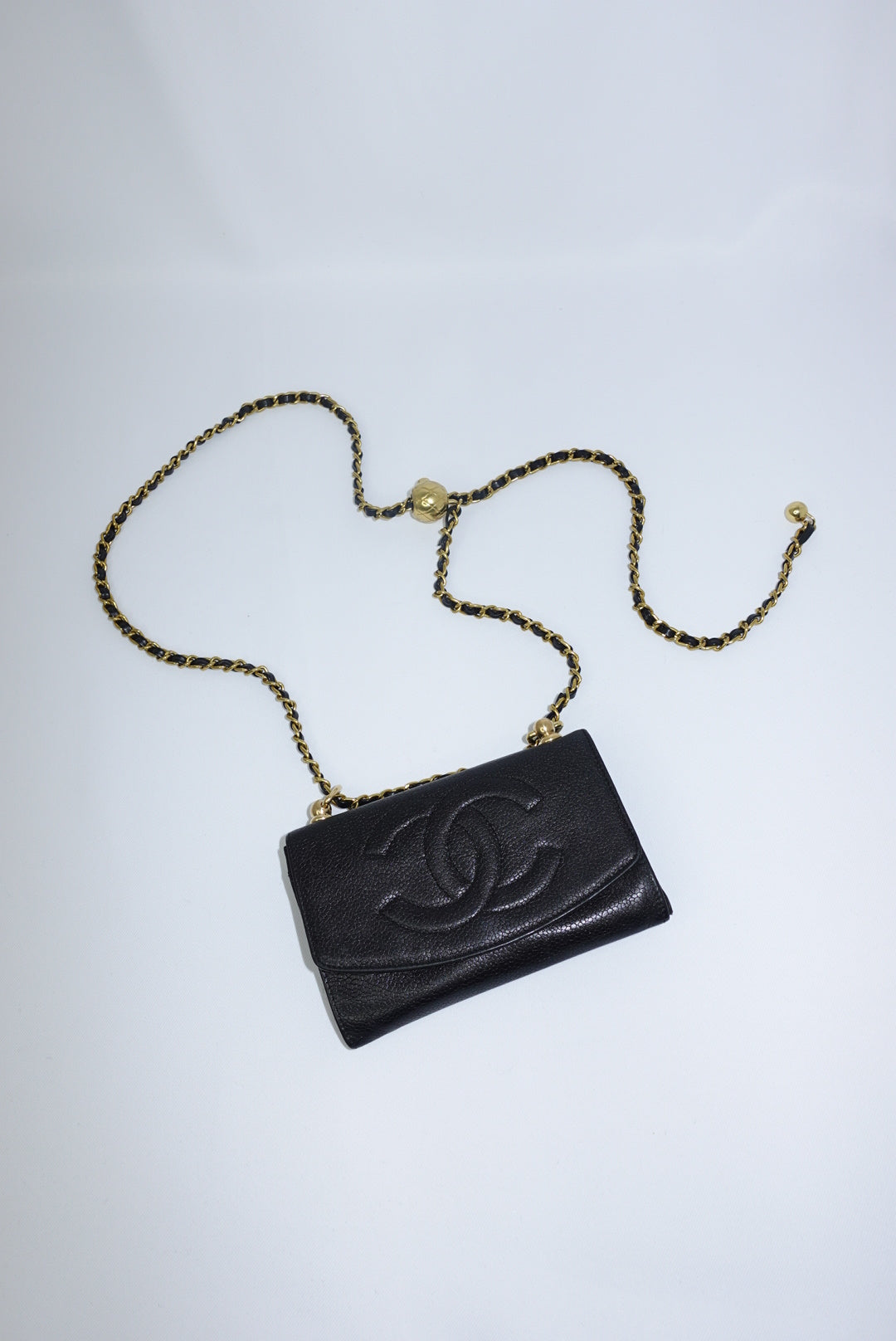 126. Re-Worked Chanel Medium Black Caviar Leather W.O.C.