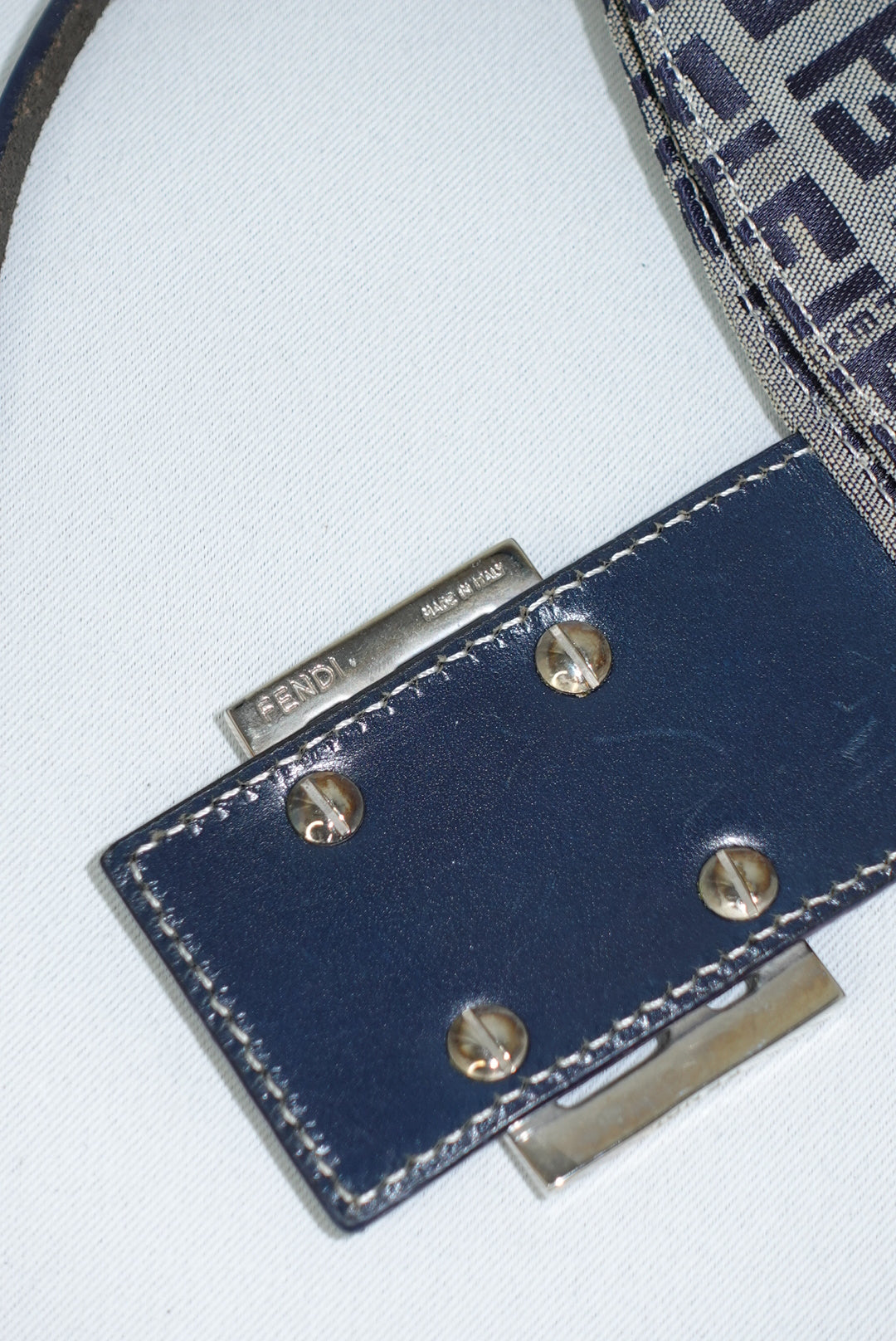 111. Fendi Zucchini Vintage Baguette in Navy Canvas Monogram