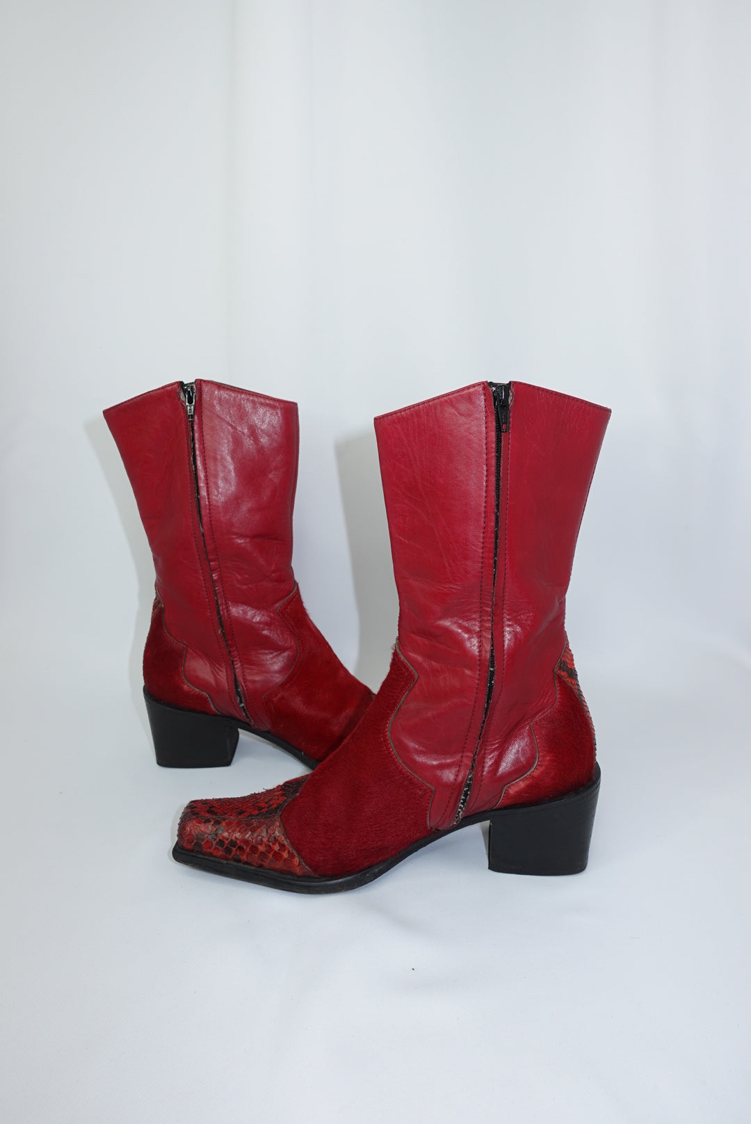 Red Leather Python and Ponyhair Western Boots 38