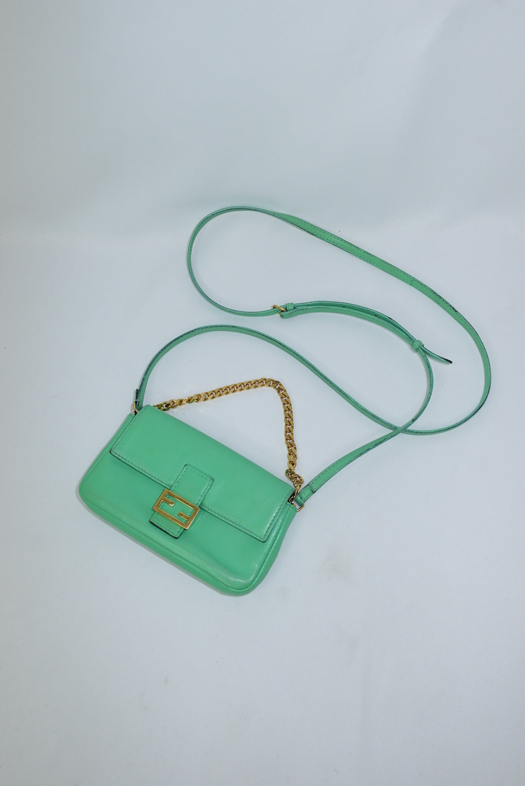 Fendi Neon Green Mini Baguette Crossbody FF Logo