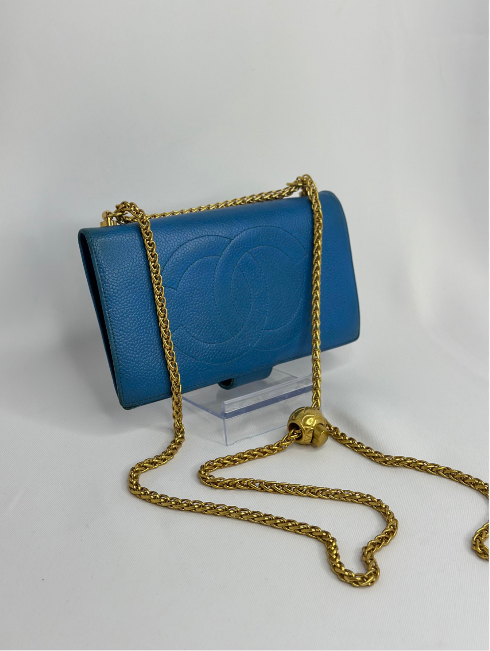 163. Chanel Re-Worked Electric Blue CC Logo Bifold W.O.C.