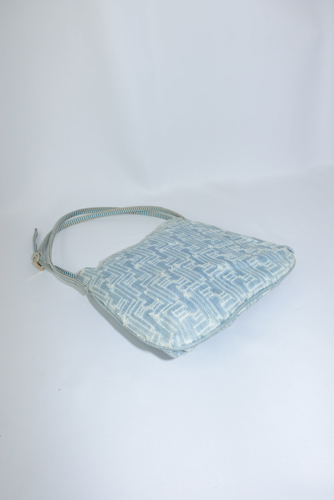 Fendi Zucca Vintage Denim Long Baguette Crossbody Bag