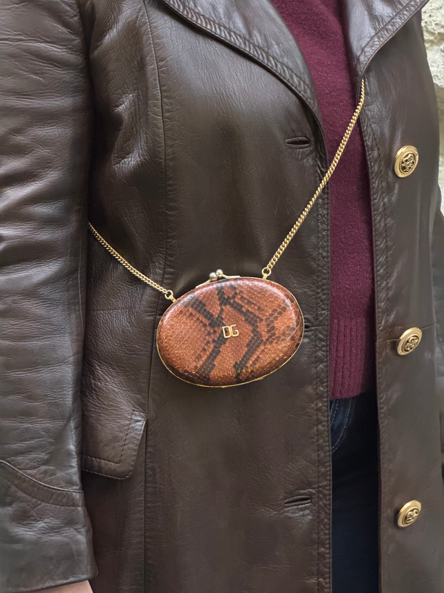 Dolce & Gabbana Snake Print Mini Rusty Brown Crossbody Clutch