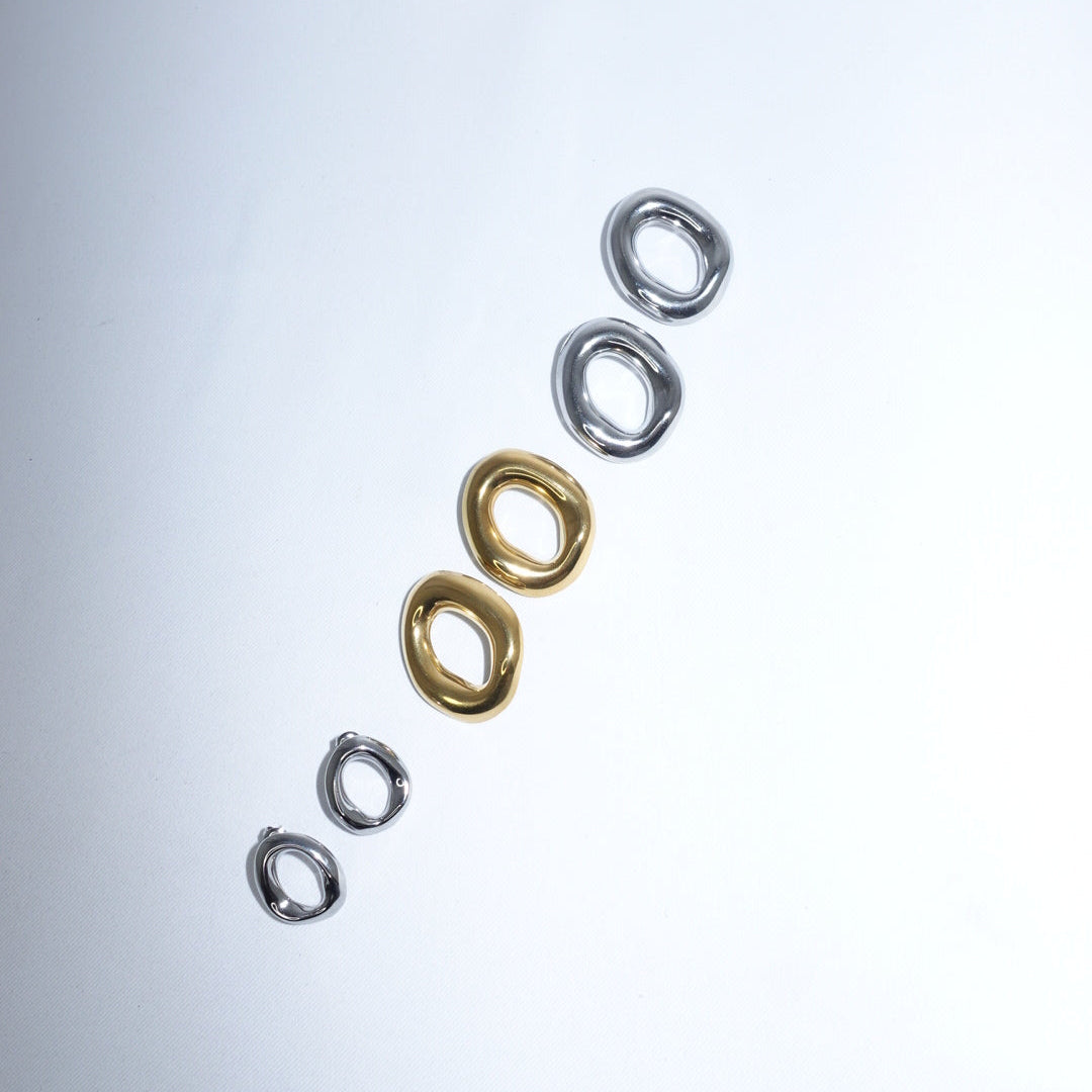 Oval Irregural Earrings in Stainless Steel Silver Toned Small