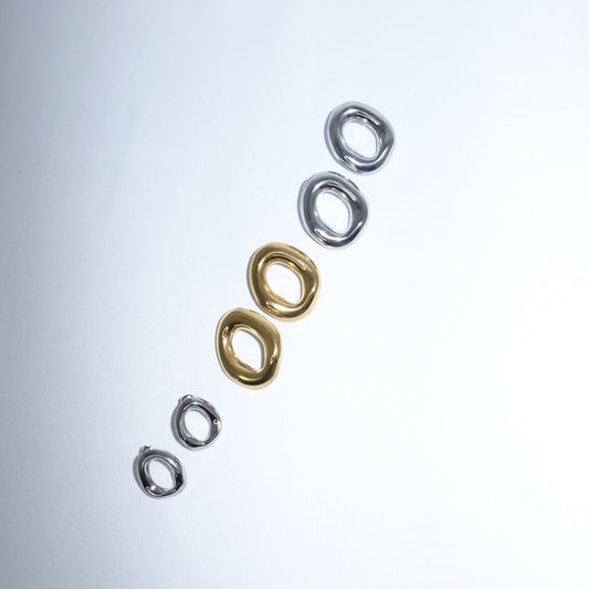 Oval Irregural Earrings in Stainless Steel Silver Toned Small