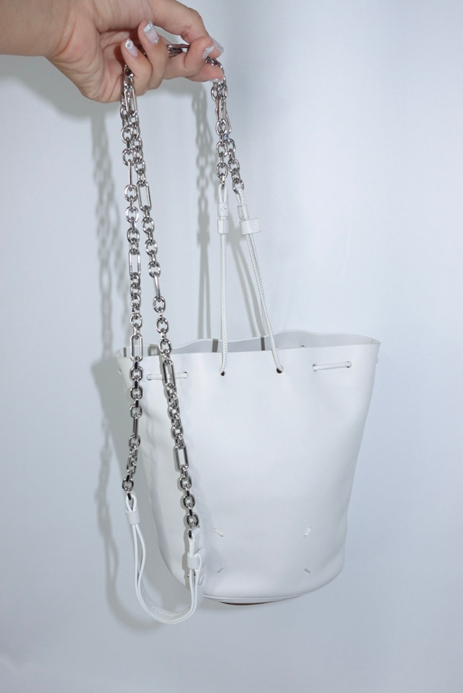 Maison Margiela White Tabi Crossbody Bucket Bag