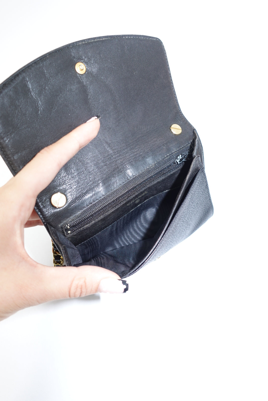 126. Re-Worked Chanel Medium Black Caviar Leather W.O.C.
