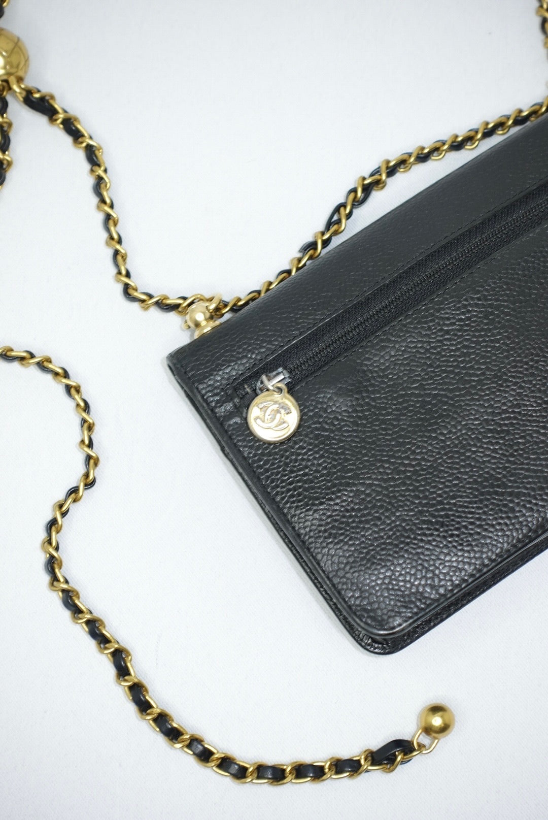 128. Chanel Re-Worked Vintage Flap W.O.C. Black Caviar CC logo