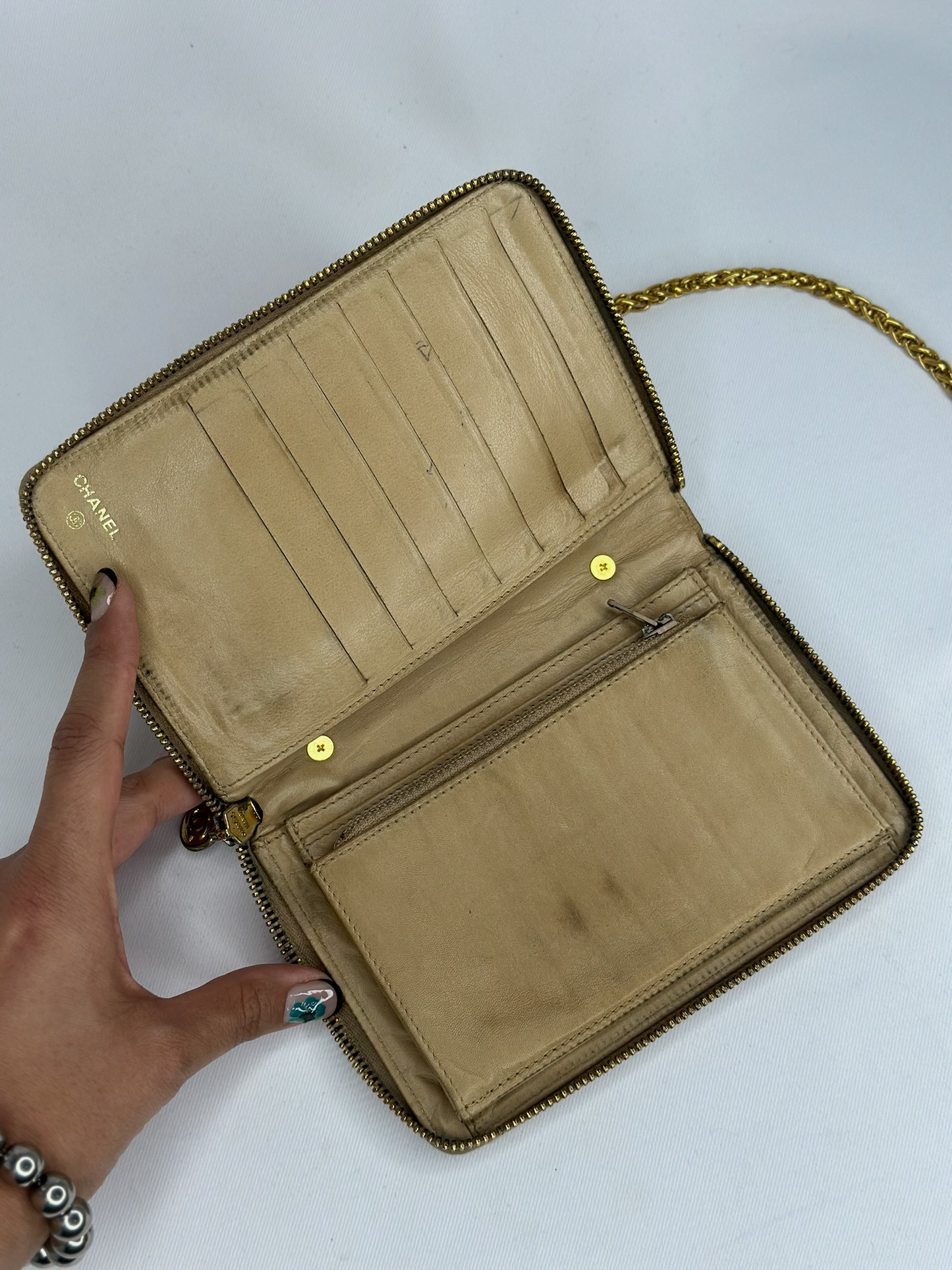 190. Re-Worked Chanel Caramel Beige Medium Zip W.O.C.