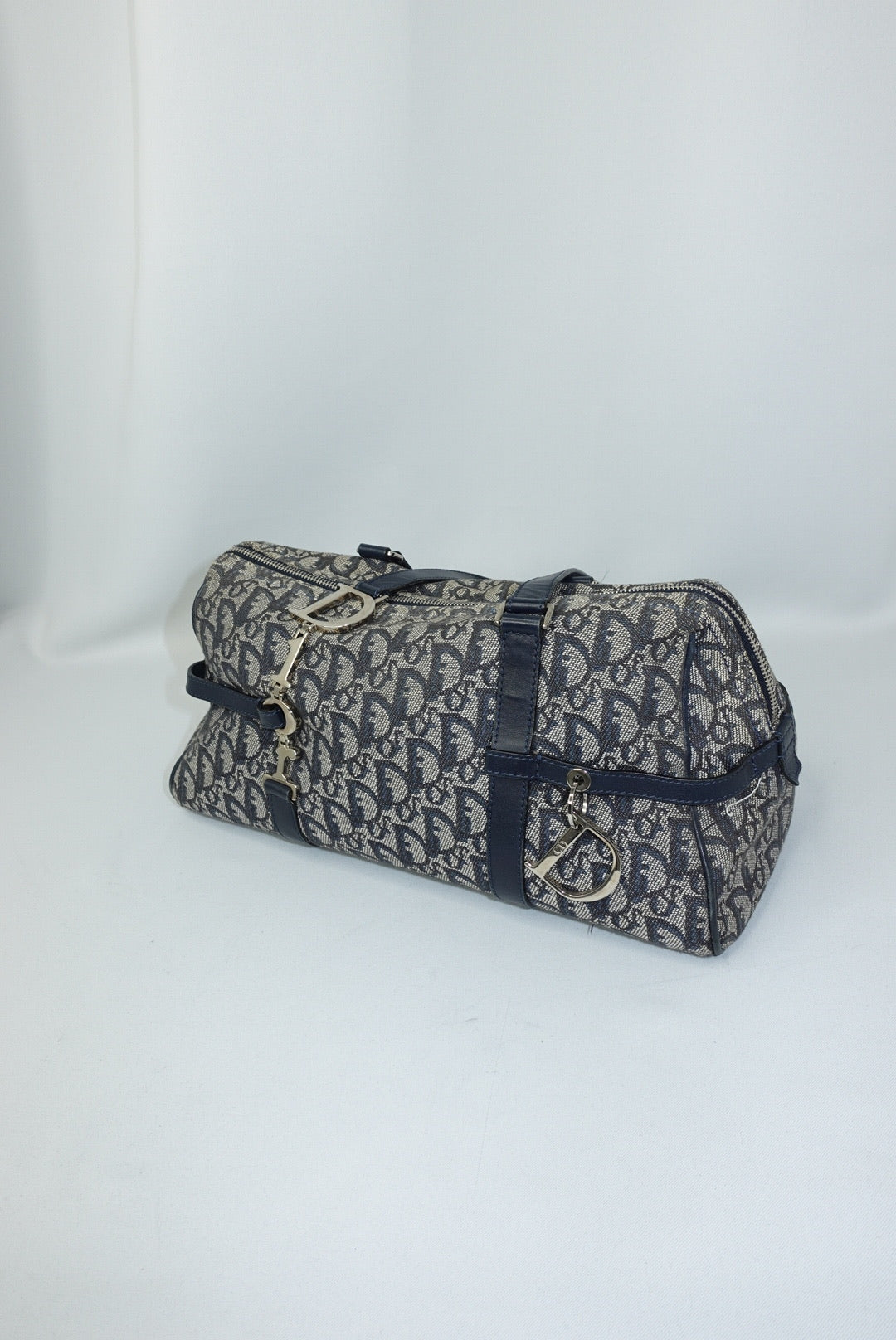 115. Christian Dior Vintage Black Denim Monogram Oblique Bowling Bag