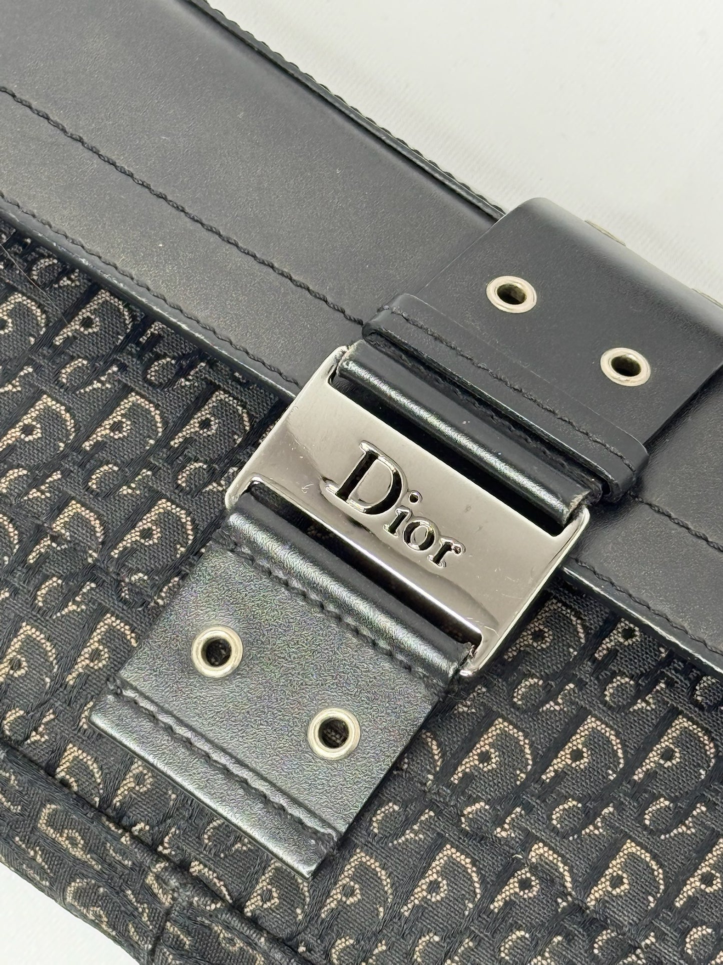 114. Christian Dior Vintage Mini Columbus Black Leather & Canvas Monogram Bag