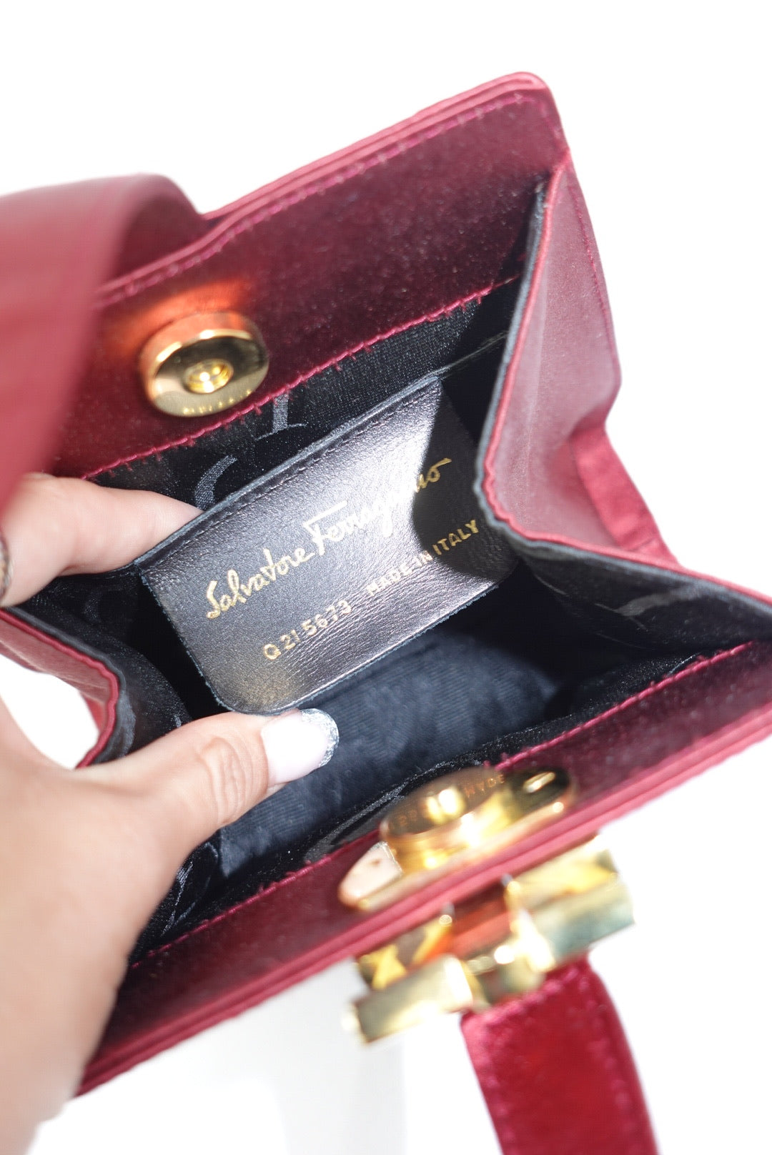 Salvatore Ferragamo Burgundy Satin Mini Evening Handbag