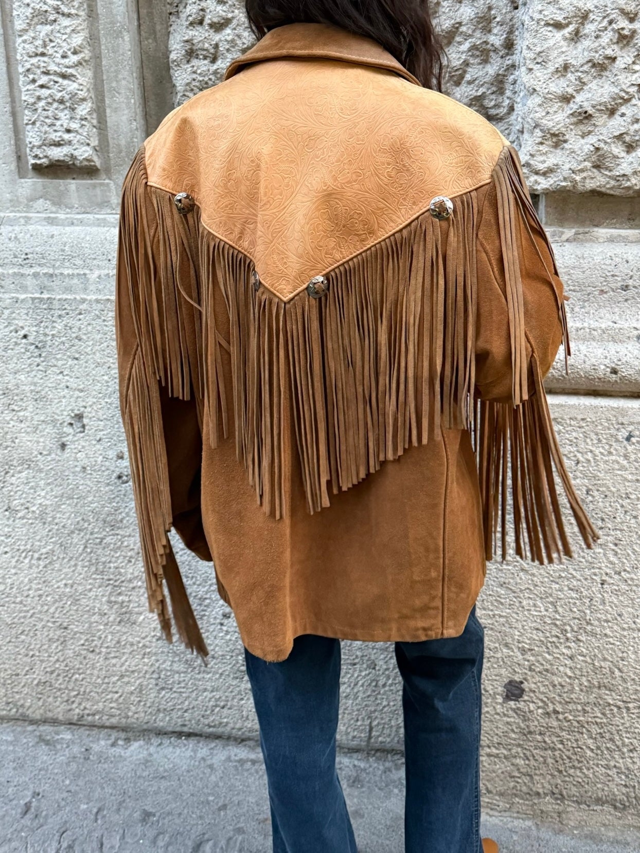 Beige Vintage Suede Fringe Western Jacket
