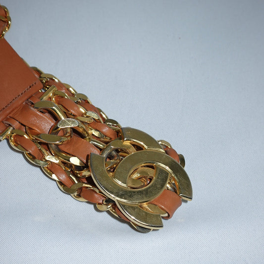 Cintura a catena con logo CC Chanel Camel