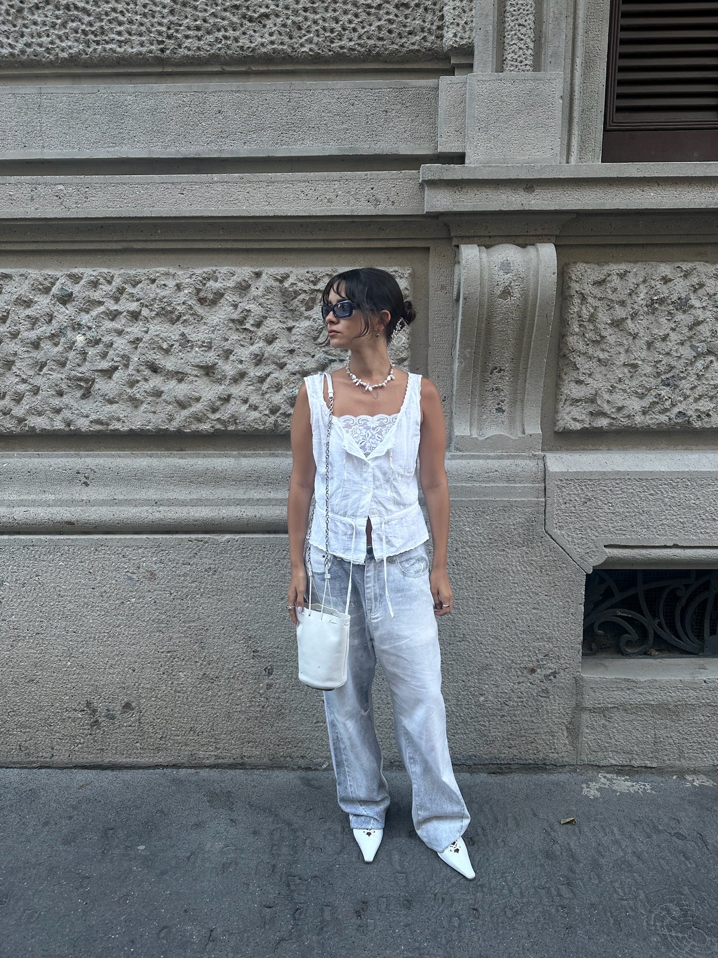 Maison Margiela White Tabi Crossbody Bucket Bag