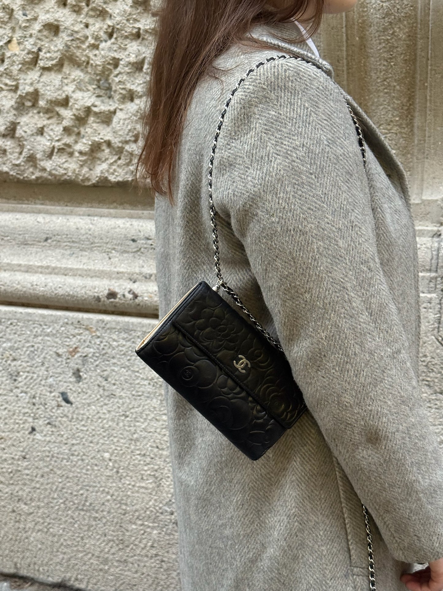 Chanel Re-Worked Flap Vintage Camellia Limited Edition Wallet with Chain