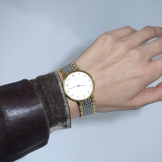 Omega DeVille Silver Gold Quartz Watch Minimalist Dial