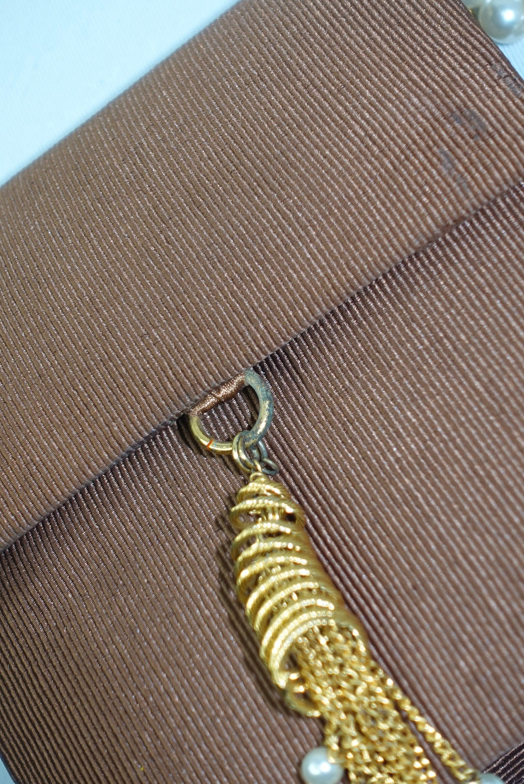 Fendissime Vintage Caramel and Gold Pearl Chain Bag