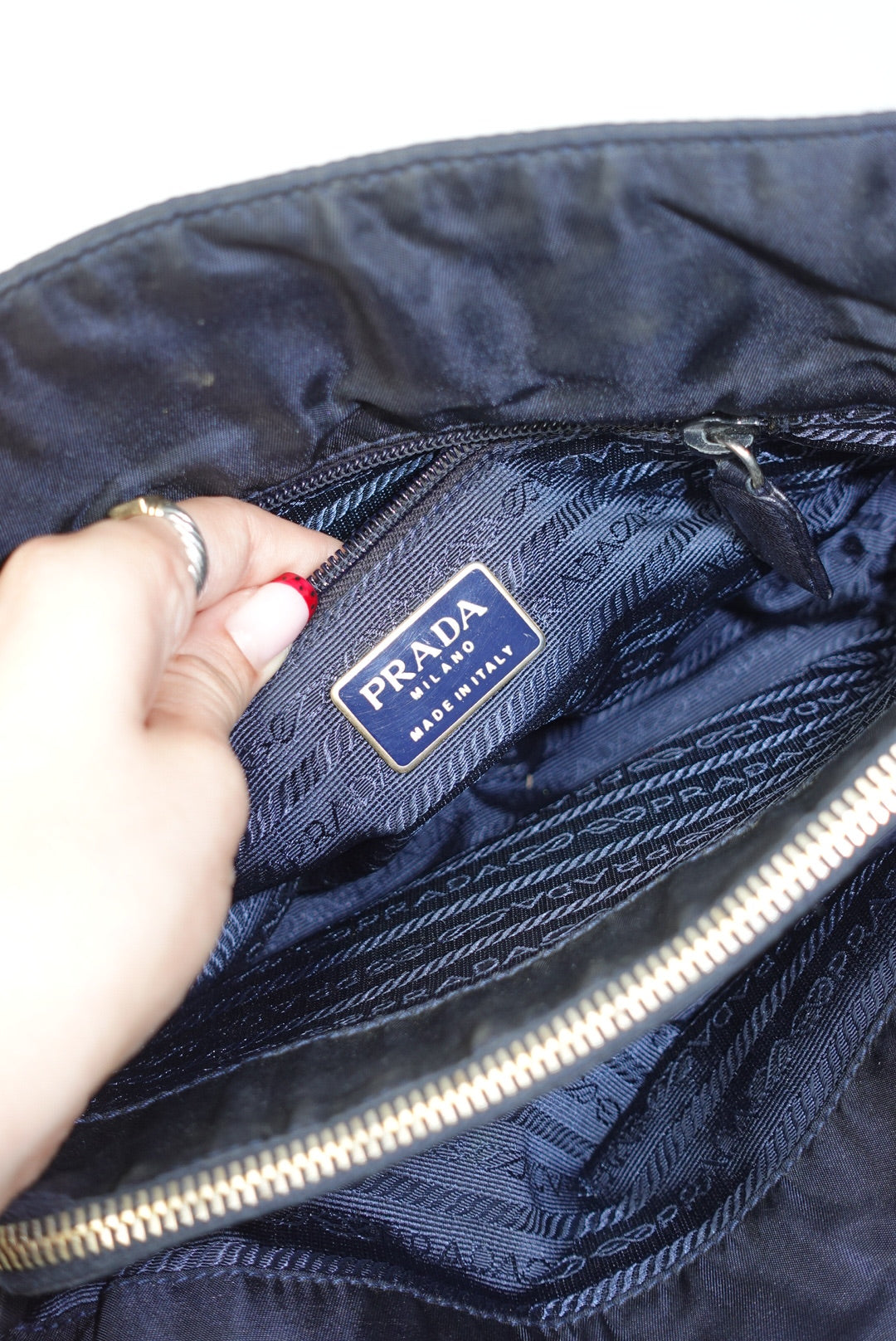 Prada Nylon Navy Gold Toned Chain Shoulder Bag