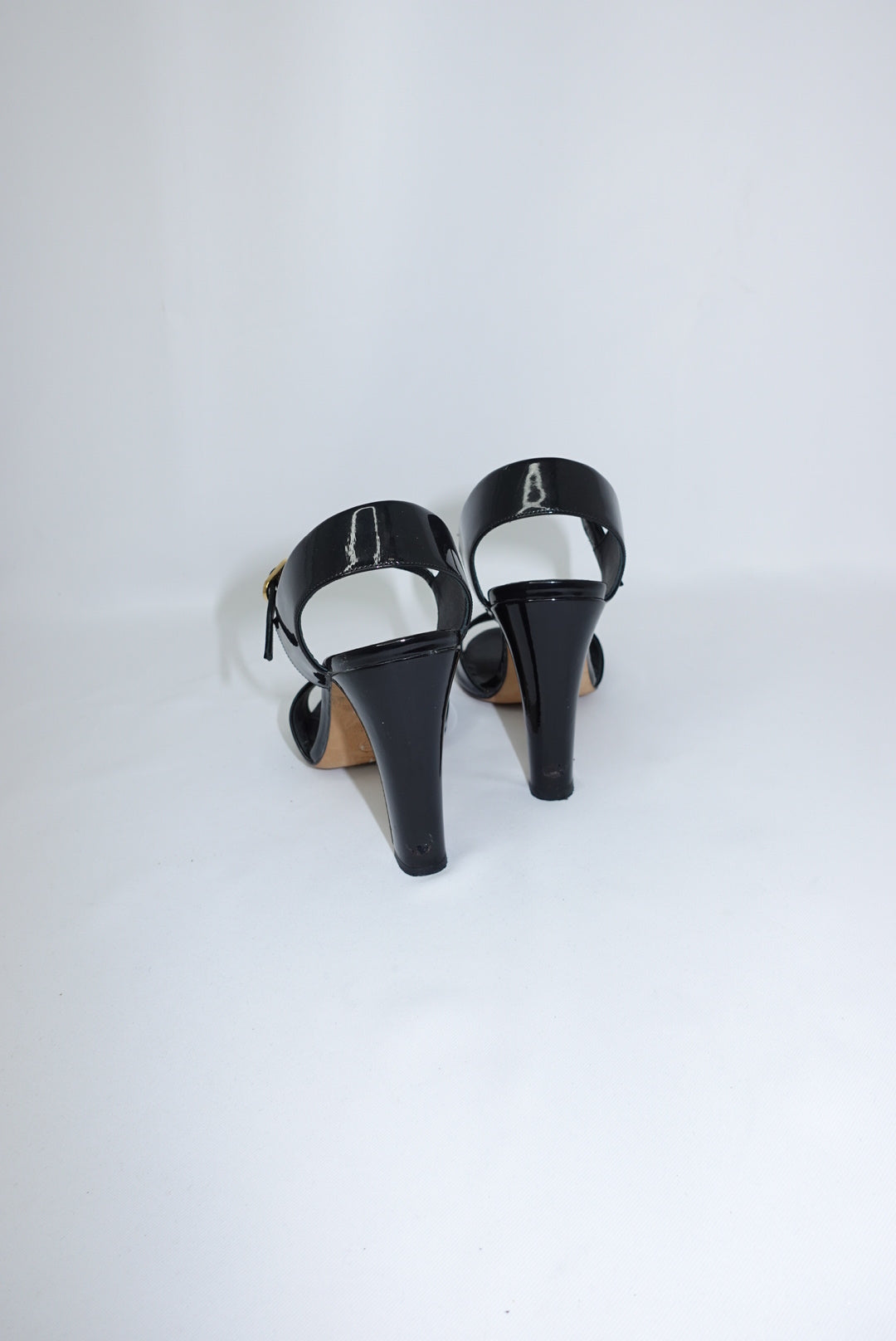 Chanel Vintage Black Patent Slingback Heel Sandals 38