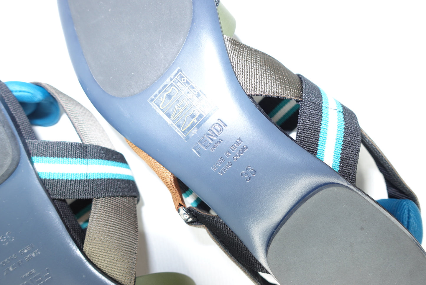 076. Fendi Colibri Mesh Pointed-Toe Blue and Green Ballerina Shoes 36