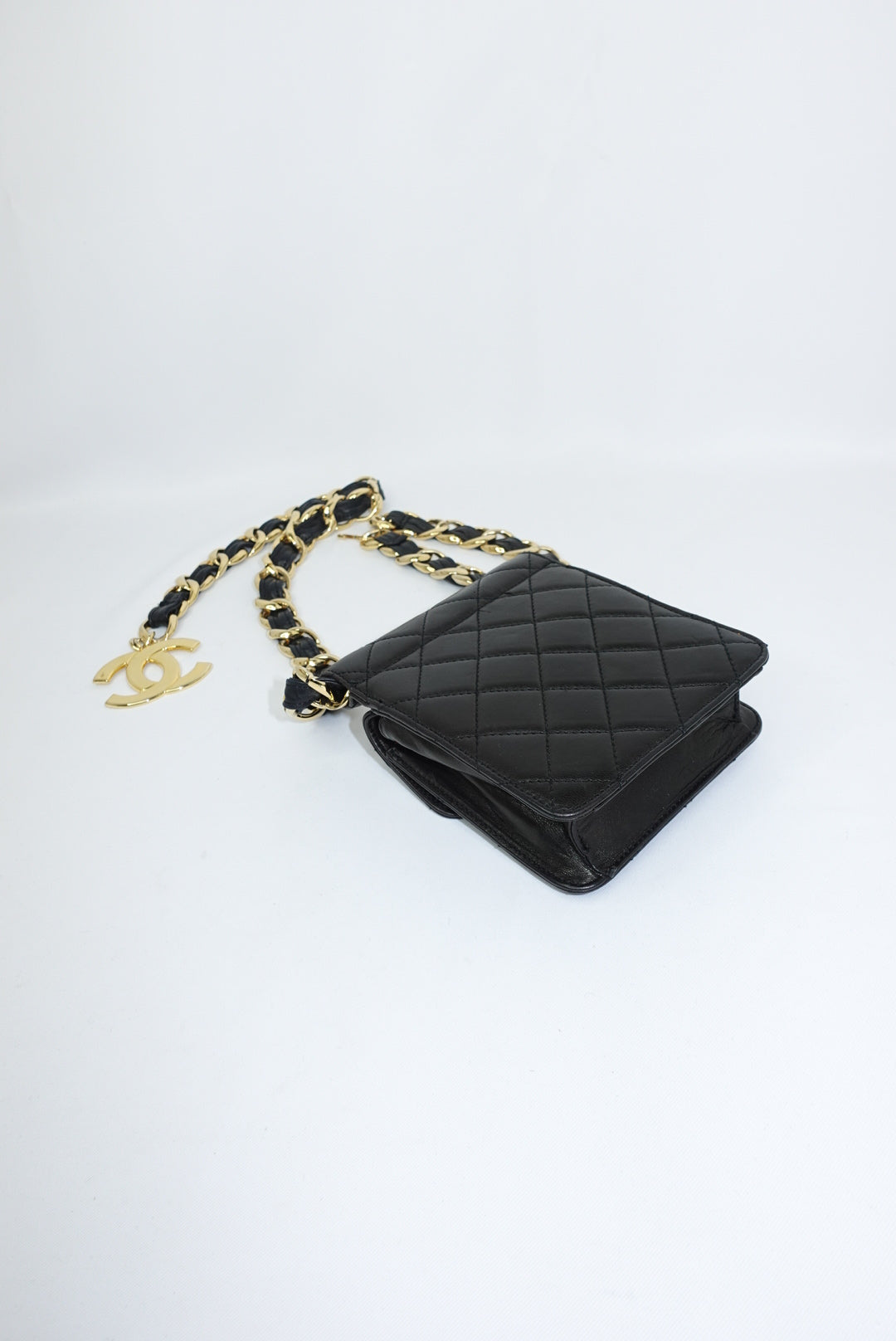 Chanel Vintage Black Timeless Belt Bag CC Logo Chain