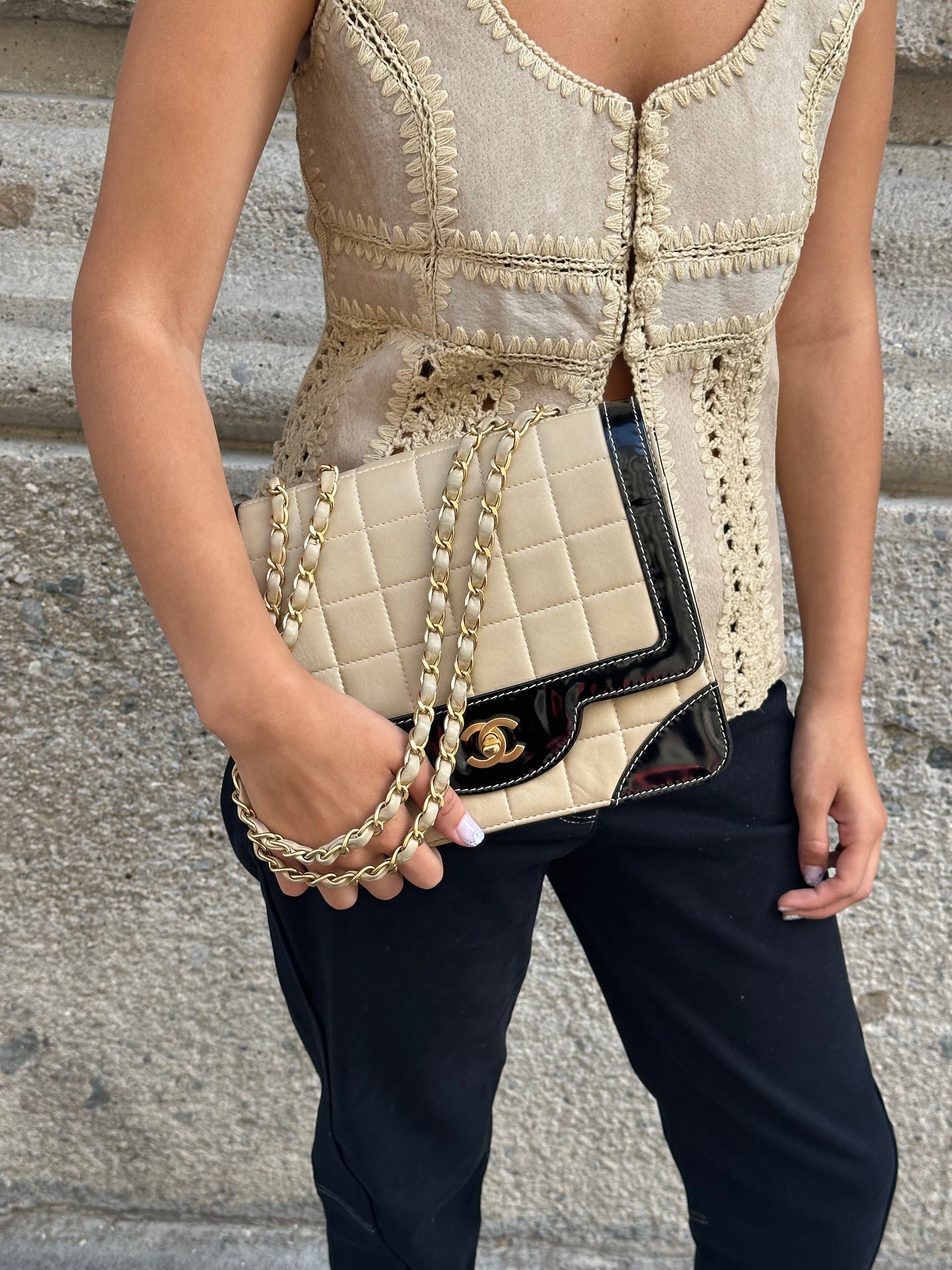 Chanel Vintage Timeless Classic Single Flap Black and Cream