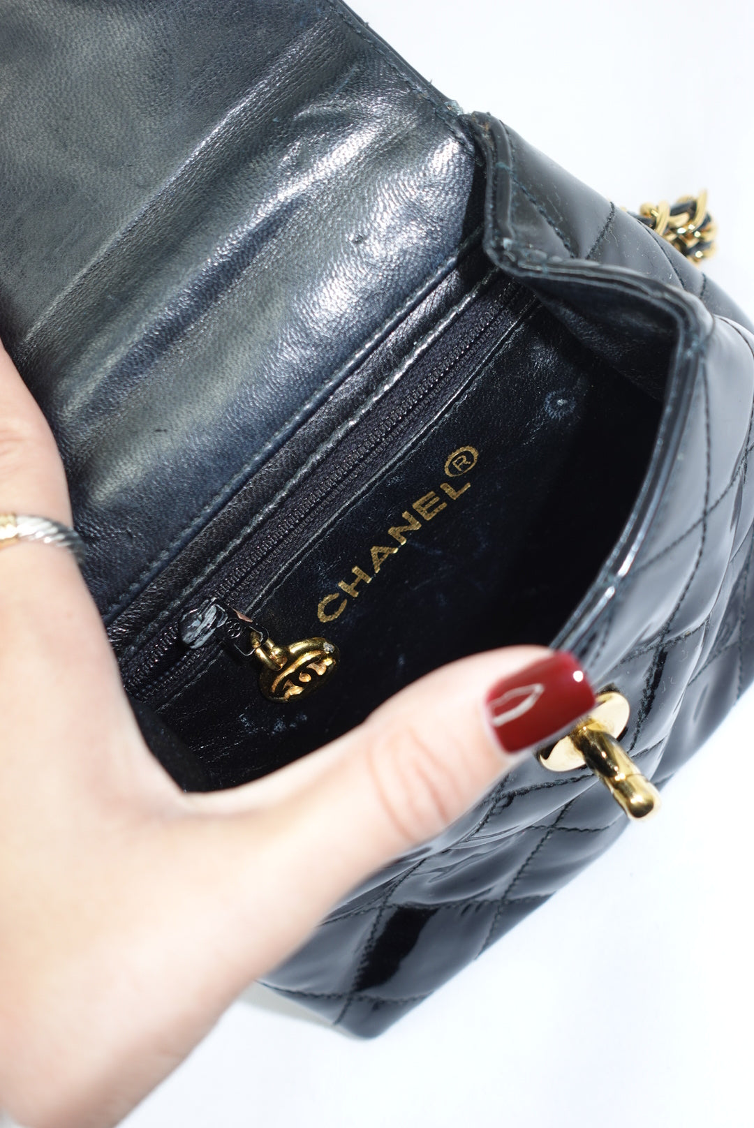 Chanel Vintage Black Patent Leather Timeless Belt Bag CC Logo