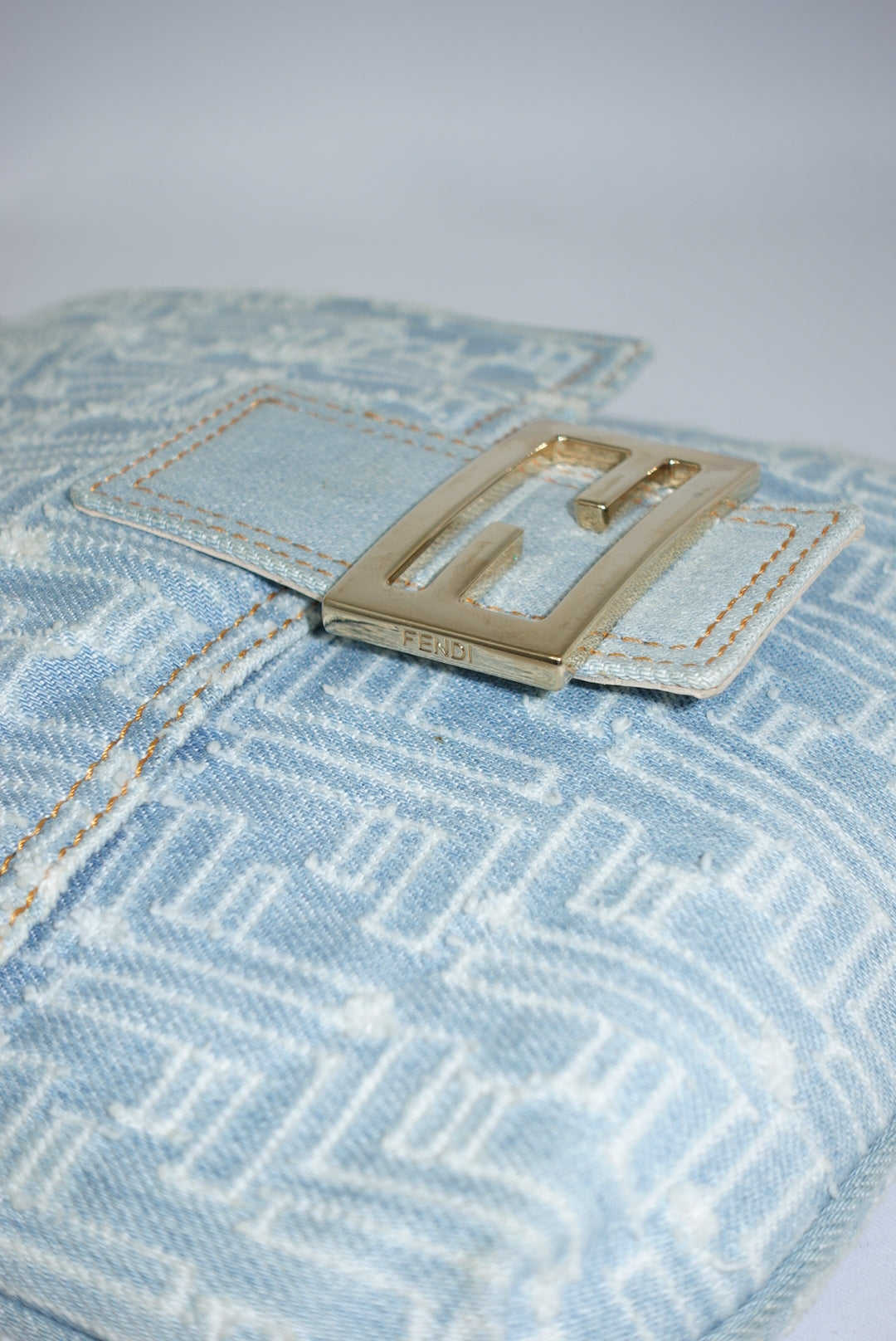 Fendi Zucca Vintage Denim Long Baguette Crossbody Bag