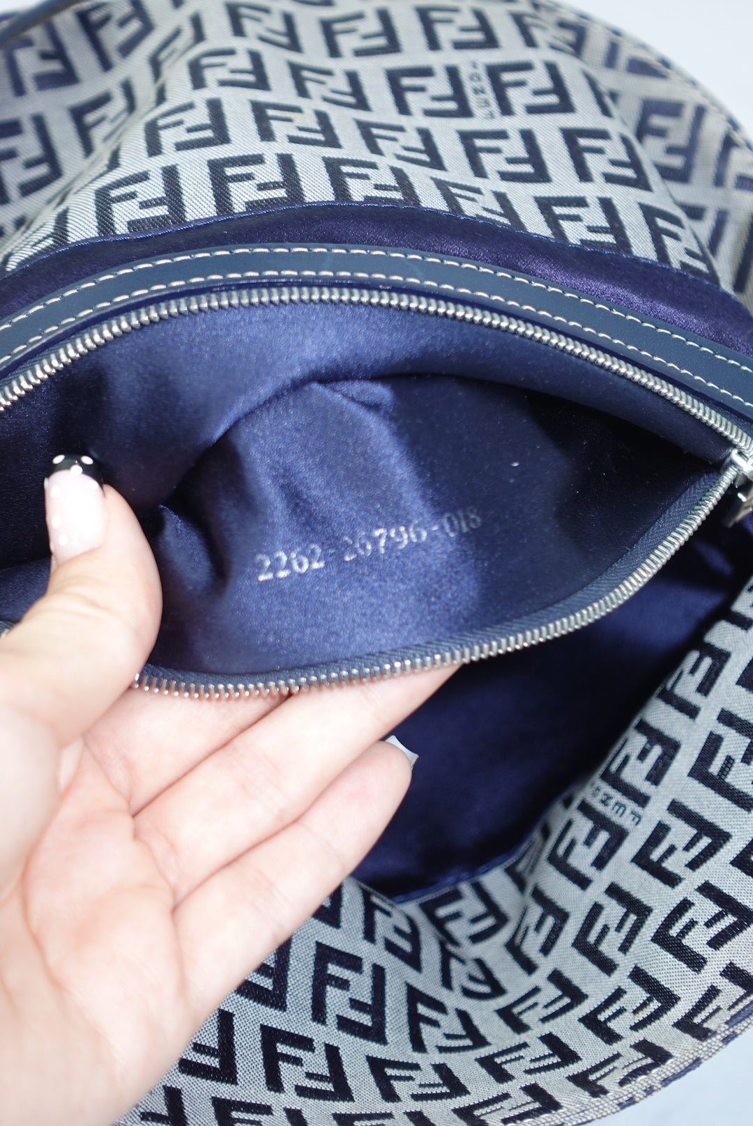 111. Fendi Zucchini Vintage Baguette in Navy Canvas Monogram